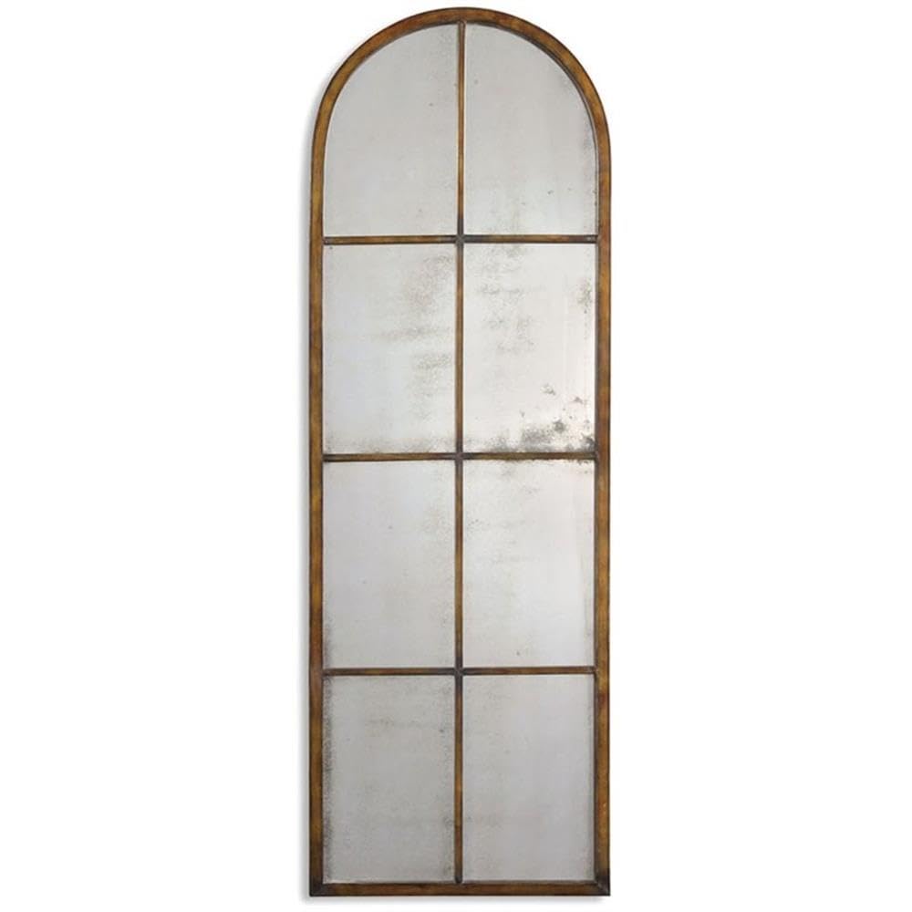 BOWERY HILL Contemporary Arched Mirror in Maple Brown - Elegant Wall Decor for Living Room, Bedroom & Entryway