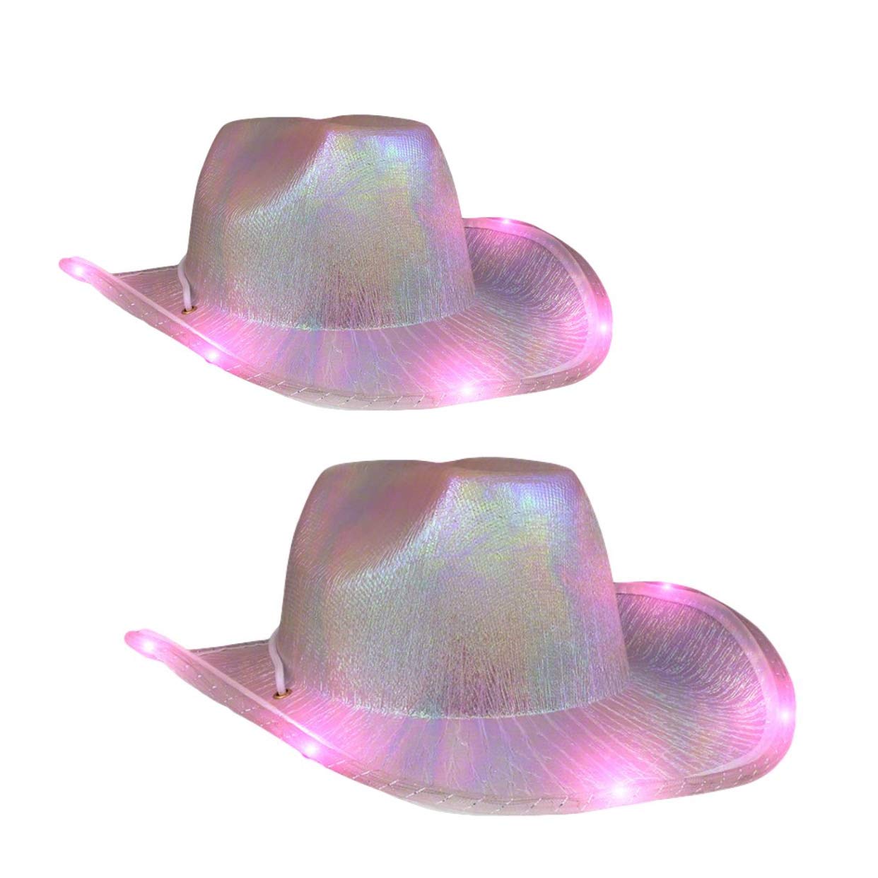 2 Pack LED Cowboy Hat with Light Up Glitter - Pink Metallic Cowgirl Hat for Rodeo, Concerts & Halloween Costume Accessories