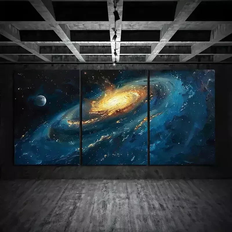 3Pcs Blue Starry Night Glowing Edge Wall Art Set - Framed Canvas 50x70cm (20x28in) - High Quality Print - Australian Made - Ready to Hang - Perfect for Living Room, Bedroom & Office Decor