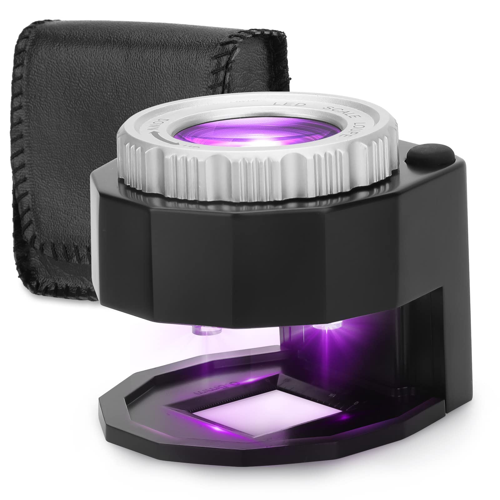 30X Illuminated Jewelers Loupe with Light & Scale - Hands-Free Desktop Magnifier for Jewelry, Coins, Stamps, Watches & Gems - Portable Eye Loop for Textile Inspection, Currency Authentication & Hobbyists