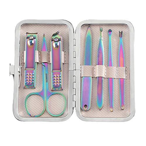 Premium 7-Piece Titanium Nail Clipper Set - Stainless Steel Manicure & Pedicure Tools with Colorful Handles for Professional Nail Care at Home, Salon, or Travel