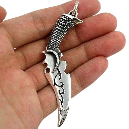Tribal Blade Knife Sterling Silver Pendant Necklace - Handcrafted Jewelry for Men & Women - Perfect for Outdoor Adventures, Gifts, and Fashion Statements