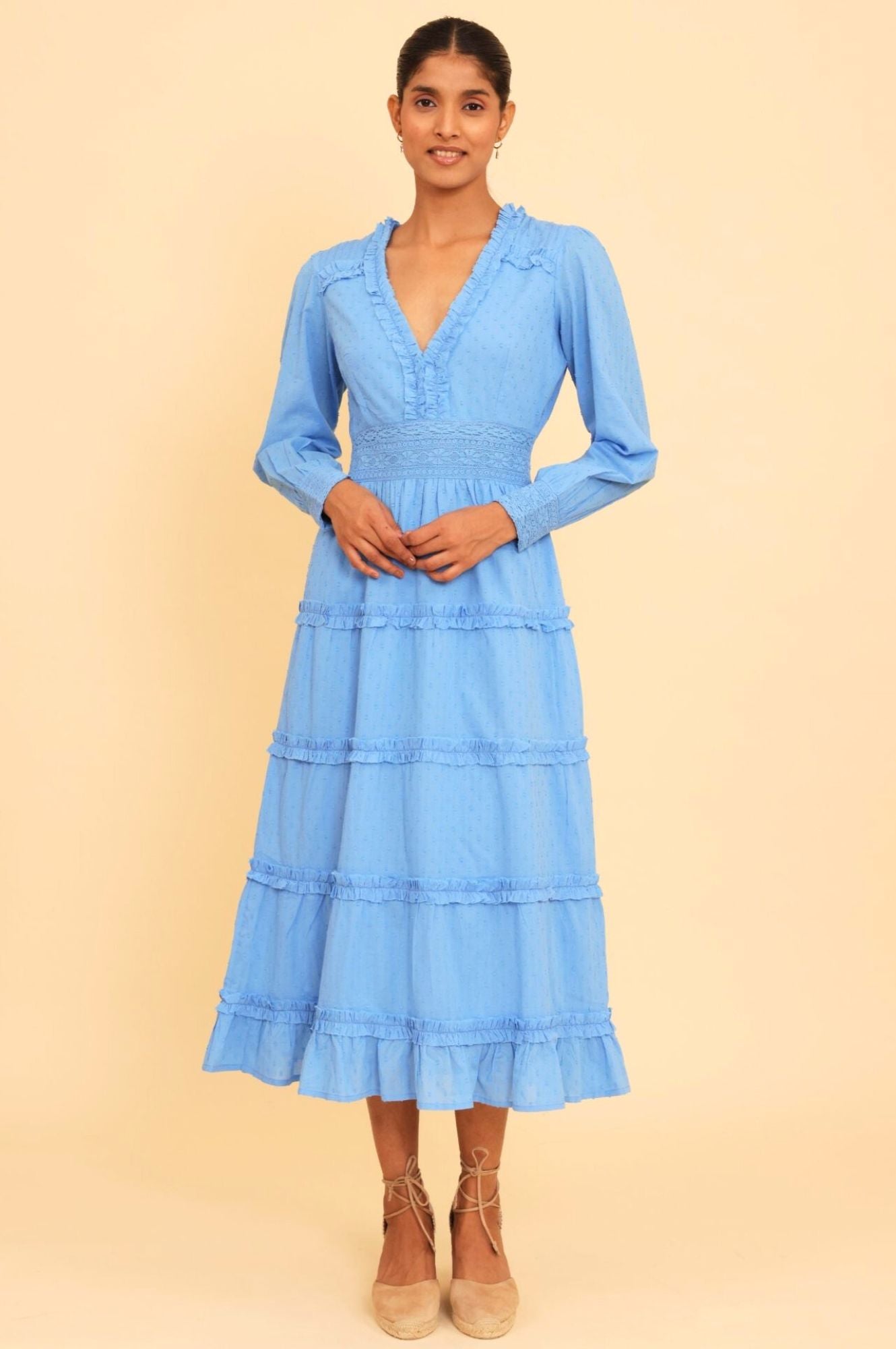 Elegant Long Sleeve Viola Dress in Marina Blue - Perfect for Weddings, Parties & Special Occasions