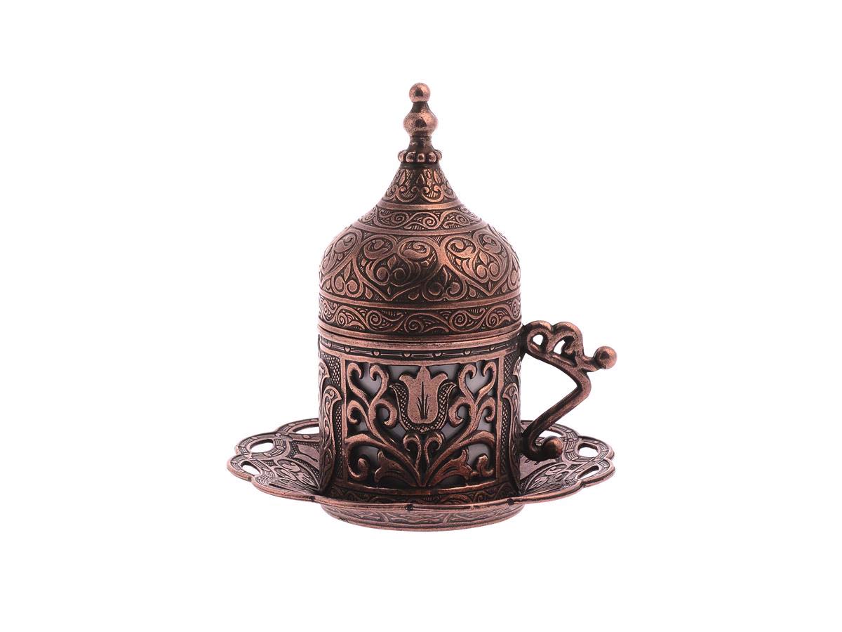 Premium 6-Piece Turkish Coffee Cup Set with Saucers & Lids - Ottoman Tulip Design (Copper/Lale/Multi-Color) - Perfect for Home Brewing, Gift Giving & Traditional Coffee Ceremonies