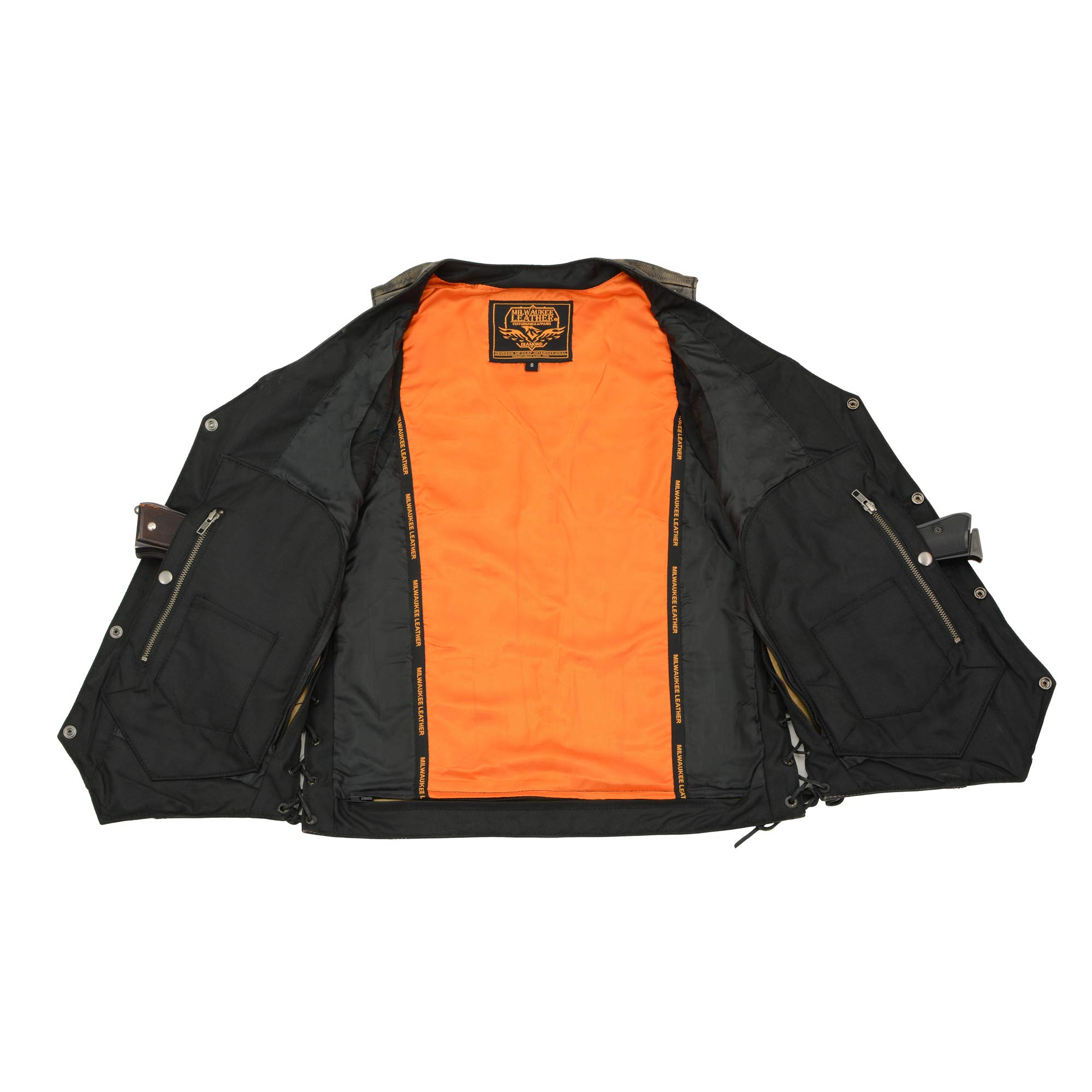 Milwaukee Men's 10-Pocket Distressed Work Vest with 2 Gun Pockets - Durable Hunting & Outdoor Utility Vest for Tactical Gear Storage