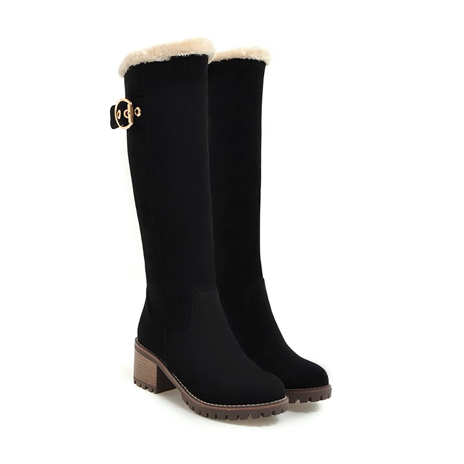 Viuluti Women's Winter Knee High Snow Boots - Warm Fur Lined Waterproof Nubuck Leather Tall Boots with Chunky Heel for Snow, Rain & Cold Weather | Perfect for Outdoor Activities, Winter Hiking & Fashion Streetwear