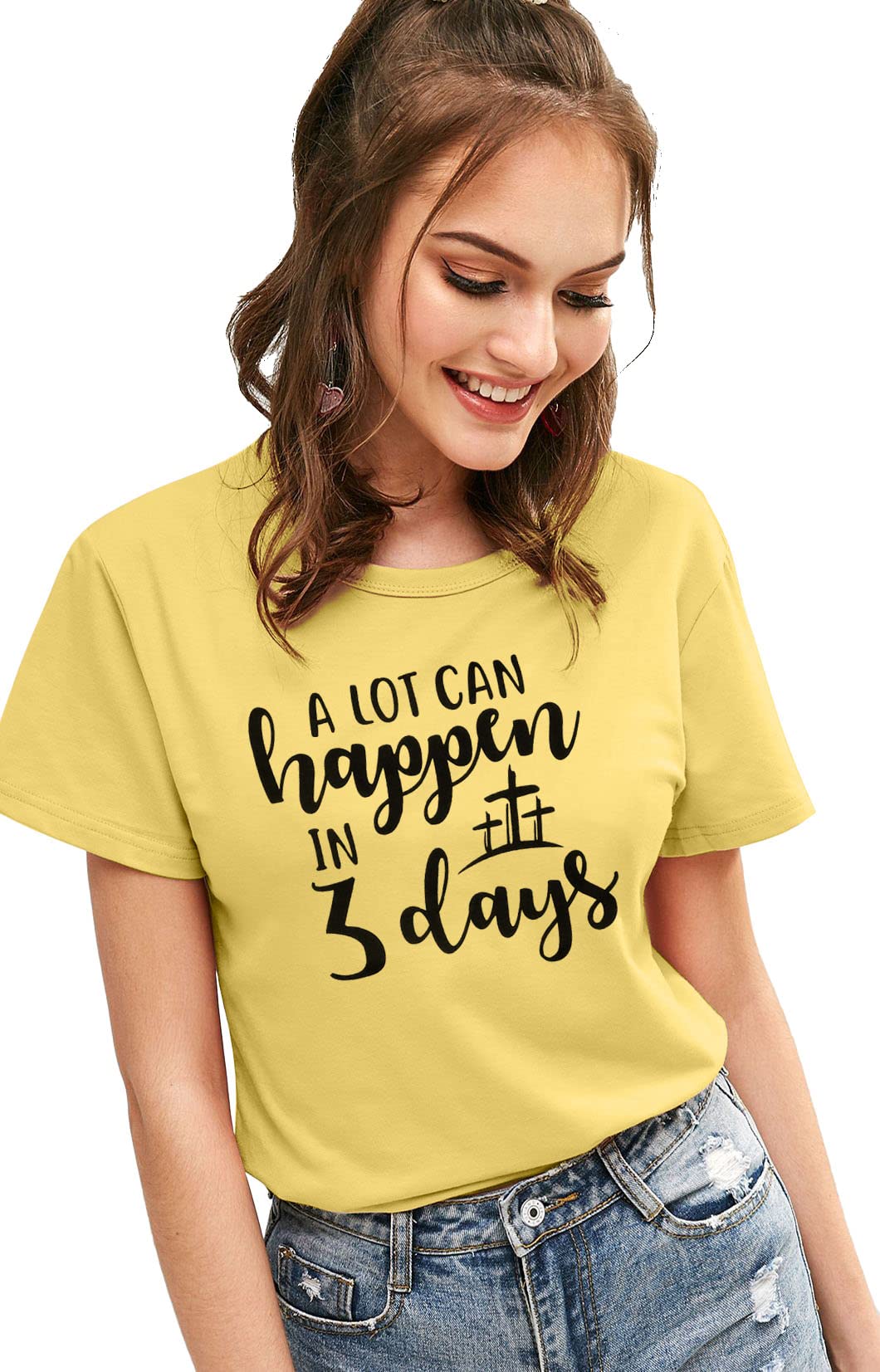 Funny Christian Easter T-Shirt for Women - 3 Days Can Change Everything Religious Quote Printed Top in Green | Church Events, Spring Outfits, Gift Ideas