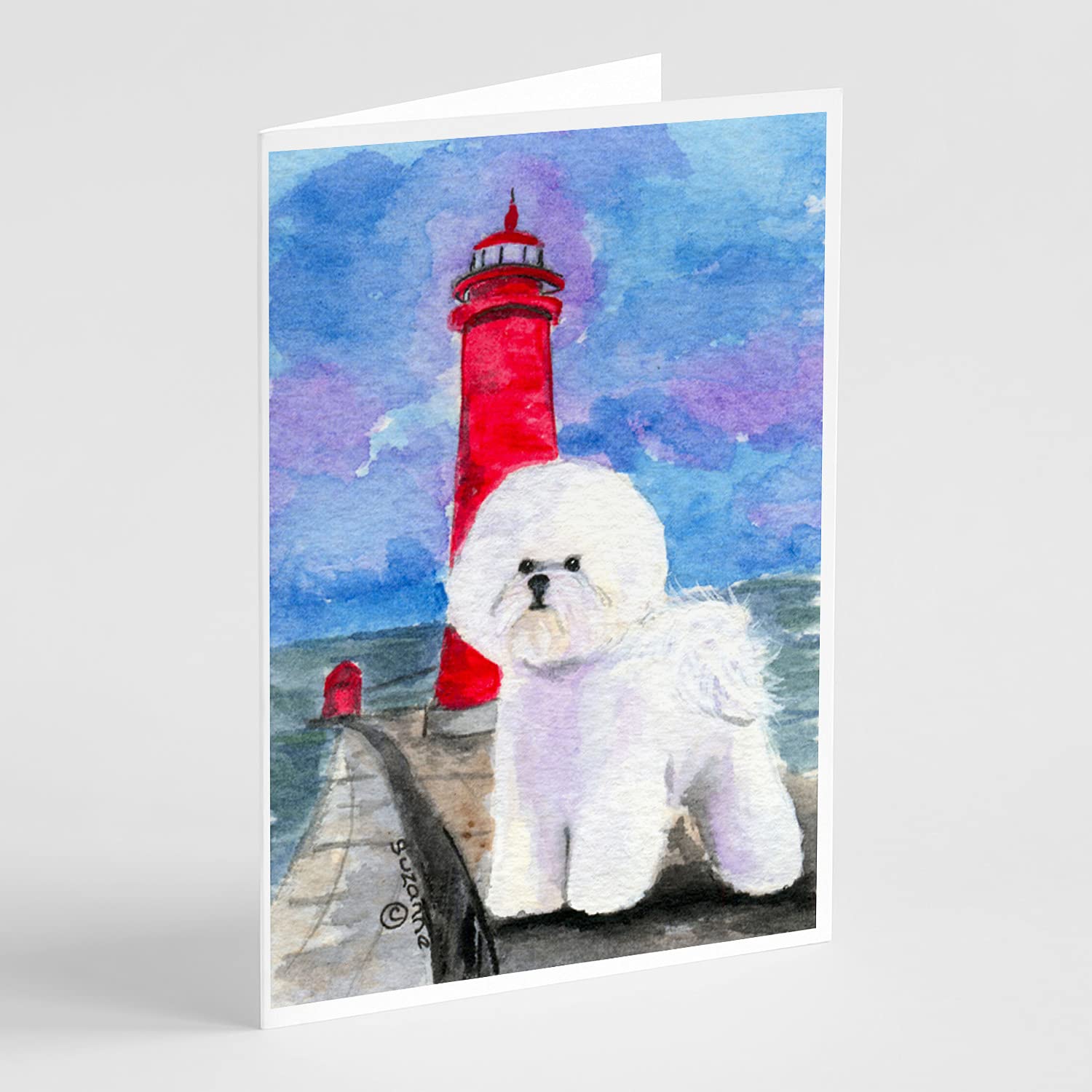 Lighthouse with Bichon Frise Greeting Cards - Pack of 8 Blank A7 Note Cards (5x7) with Envelopes | Whimsical Dog-Themed Stationery for Birthdays, Thank You Notes & Home Decor