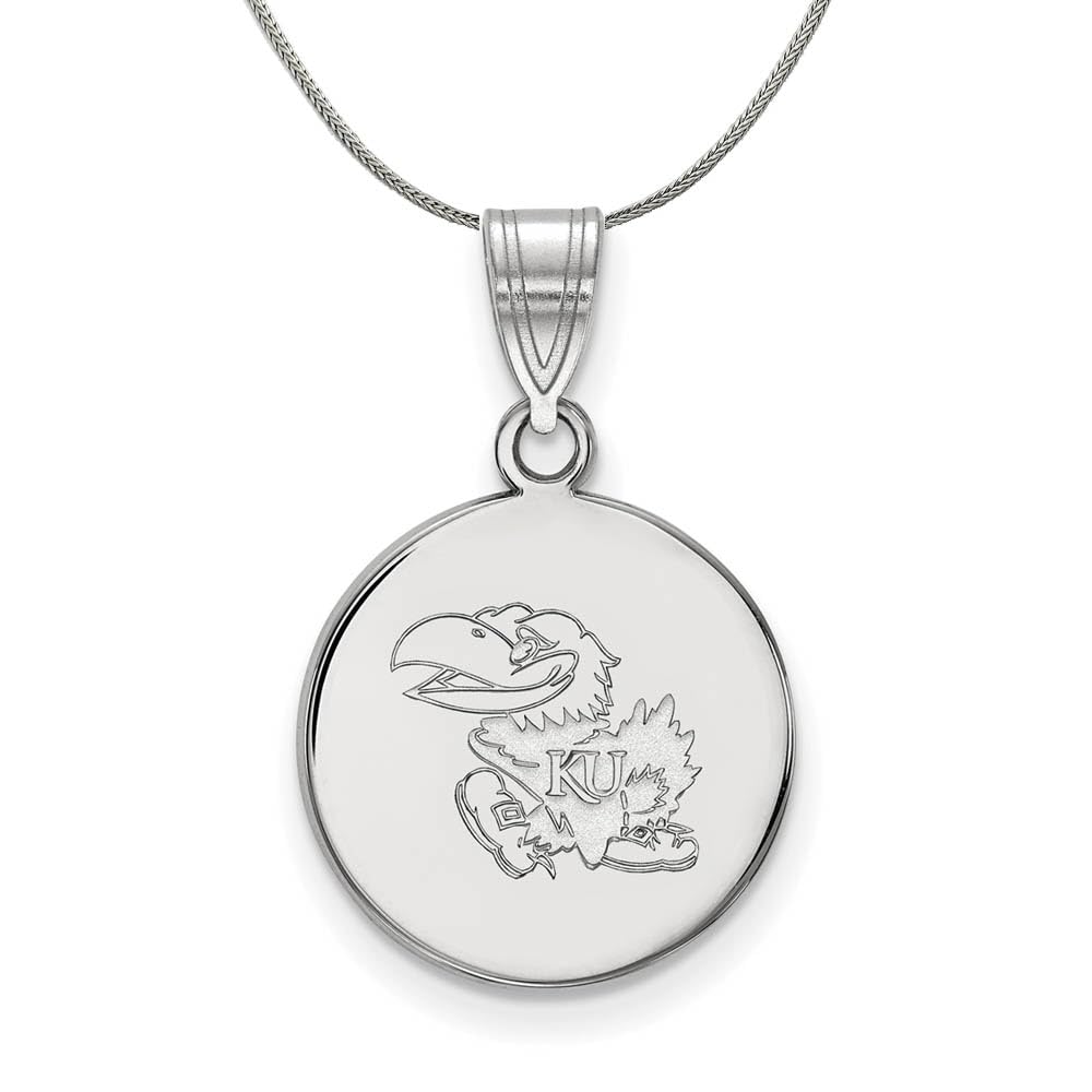 Kansas Jayhawks Sterling Silver Black Bow Disc Pendant Necklace – Perfect for Game Day, Graduation & KU Alumni Gifts