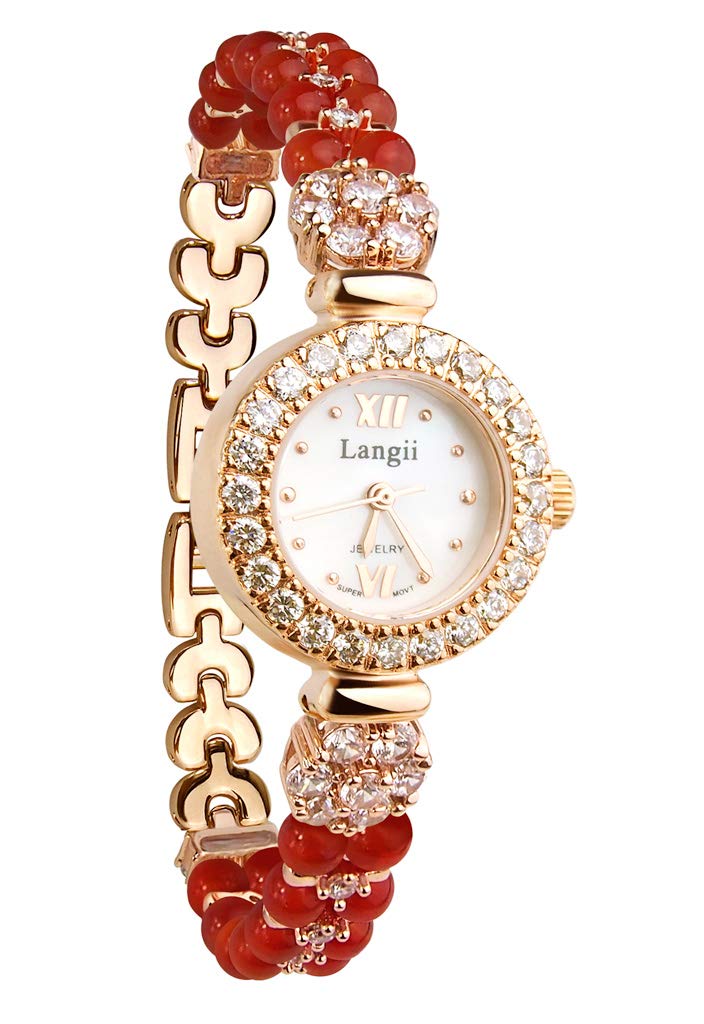 Rose Gold Agate Watches for Women - Elegant Bangle Bracelet Watch Set with Adjustable Band | Perfect for Casual Wear, Office, and Special Occasions