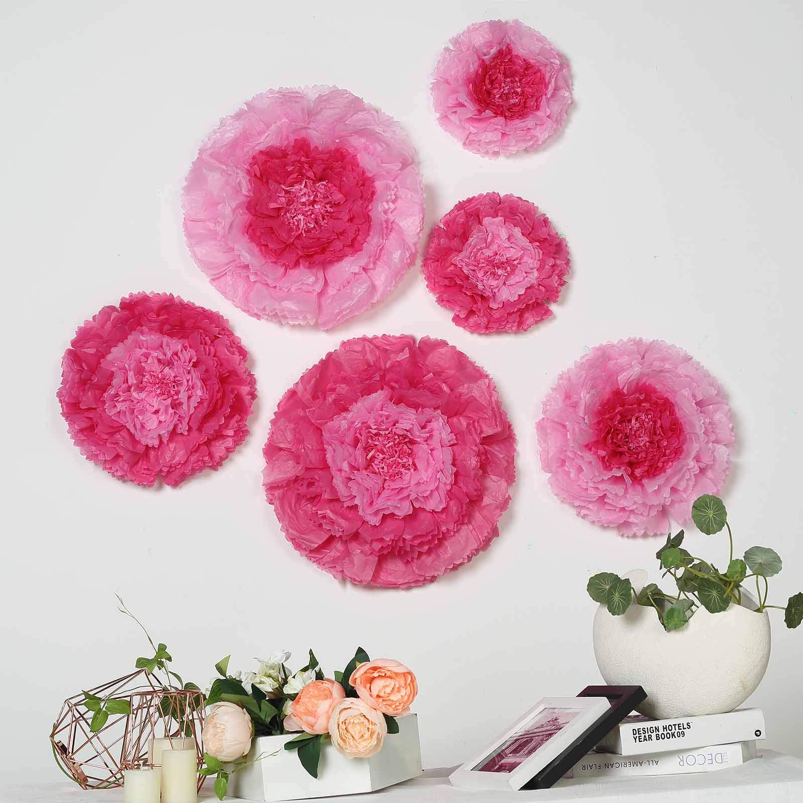 6-Pack Giant Fuchsia & Pink Peony Tissue Paper Flowers (7/9/11 Inch) - Wedding Backdrop, Party Decorations, Baby Shower, Bridal Shower, Home Wall Decor