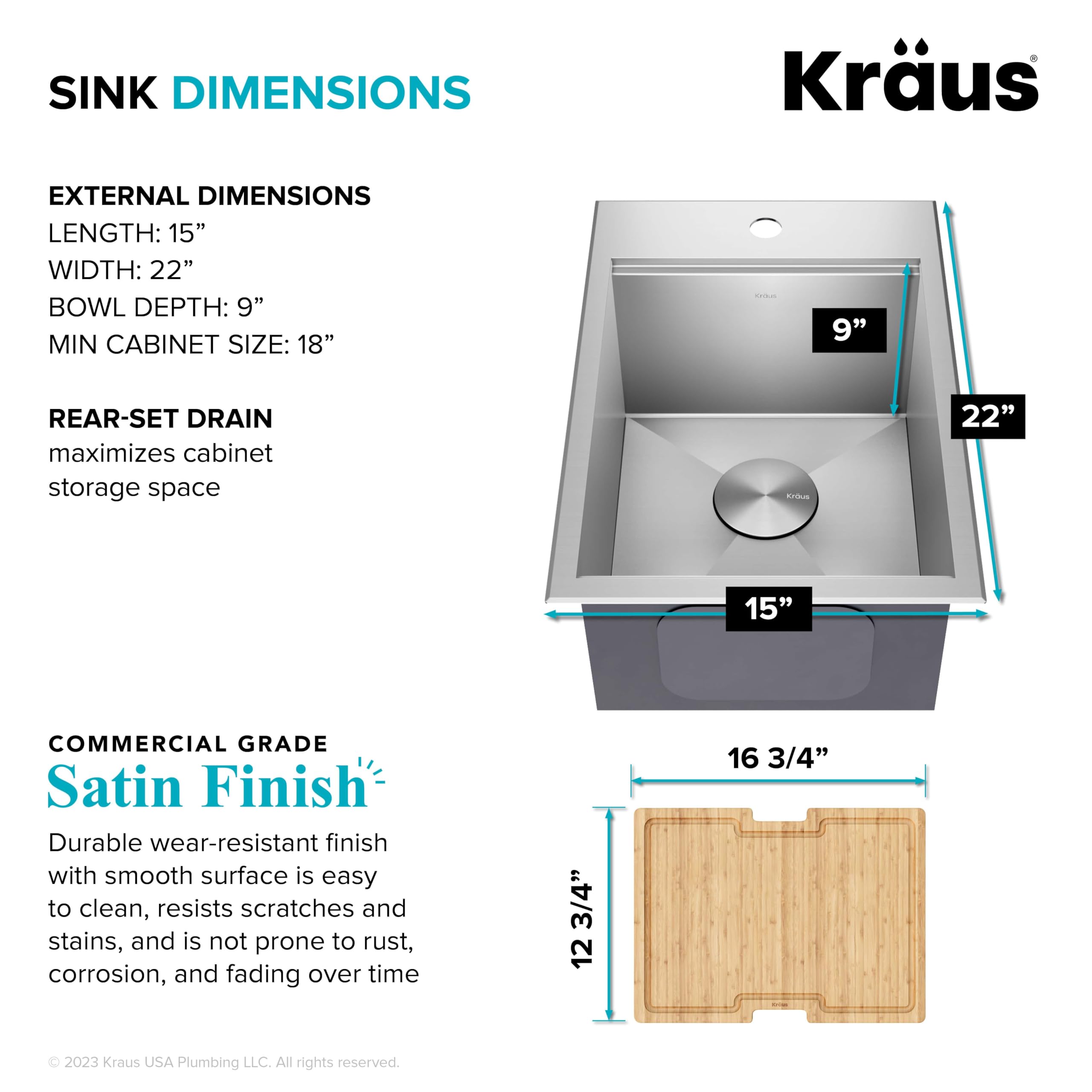 KRAUS Kore 15-Inch Drop-In/Top Mount Stainless Steel Kitchen Sink - 16 Gauge Single Bowl Bar Prep Sink with Accessories (Model KWT311-15) - Perfect for Small Kitchens, Bars & Food Prep Stations