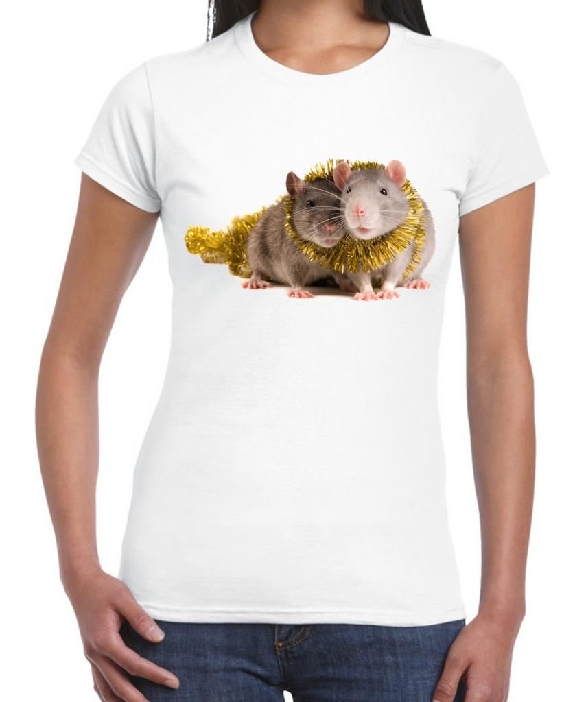 Women's Christmas Pet Rats Graphic T-Shirt - Funny Holiday Animal Lover Tee for Casual Wear & Festive Outfits