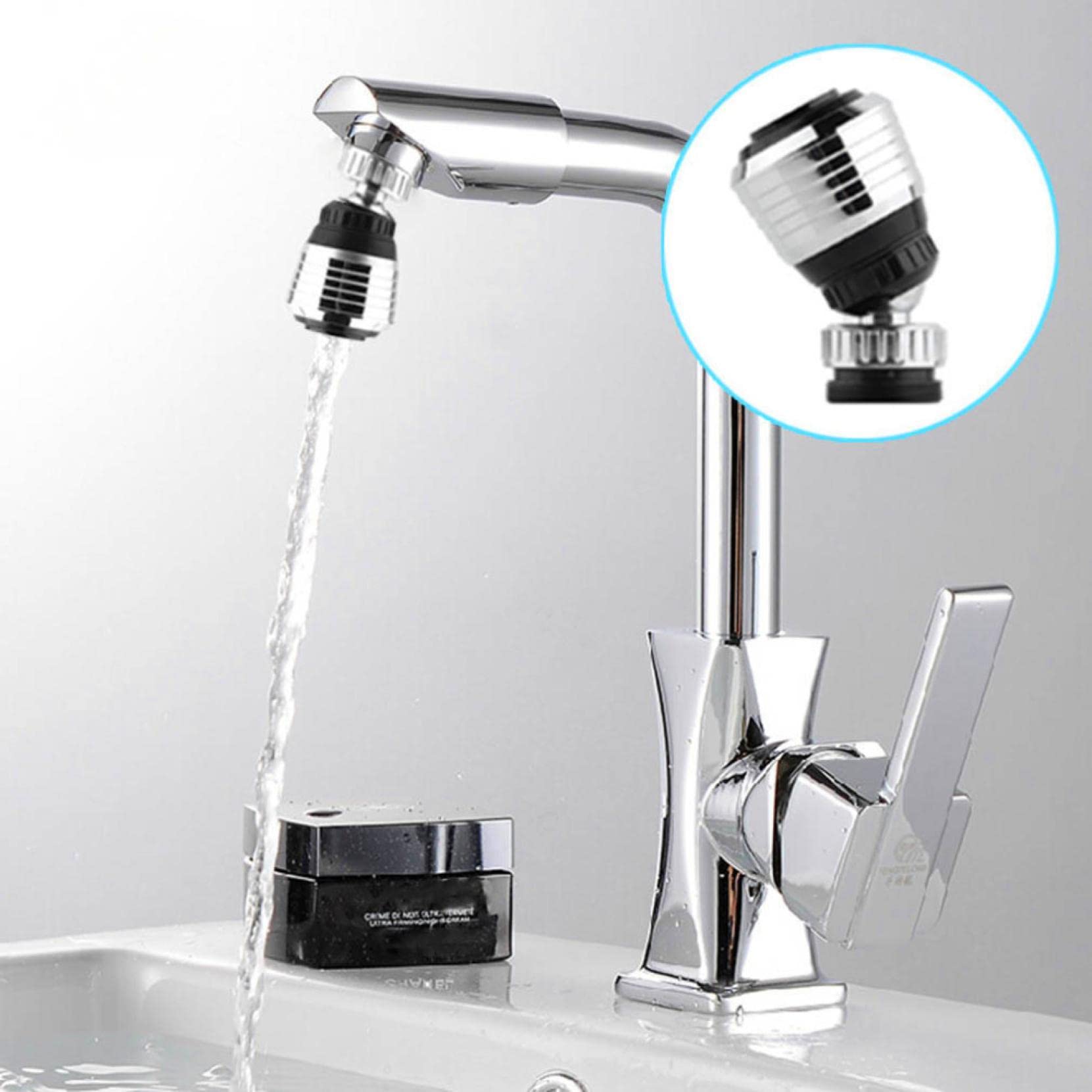 360° Rotating Faucet with Soft Nozzle - Water Filter Adapter & Swivel Purifier for Kitchen Sink | Easy Install Silver Faucet Aerator | Saves Water & Improves Flow | Perfect for Home, RV & Outdoor Use