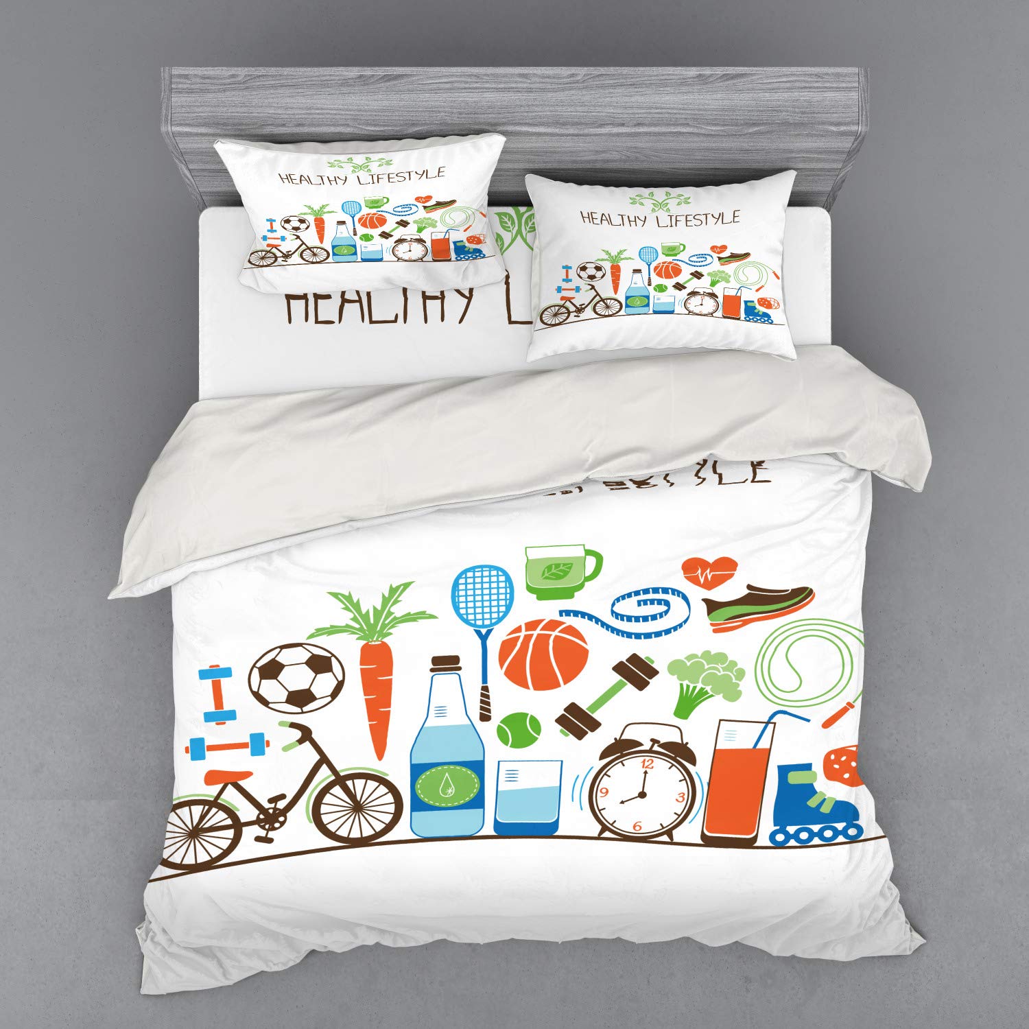 Ambesonne Fitness Duvet Cover Set - Colorful Athletic Design for Energetic Lifestyle | 3-Piece King Size Bedding Set with Sham & Fitted Sheet | Perfect for Gym Enthusiasts, Wellness Lovers & Modern Bedroom Decor