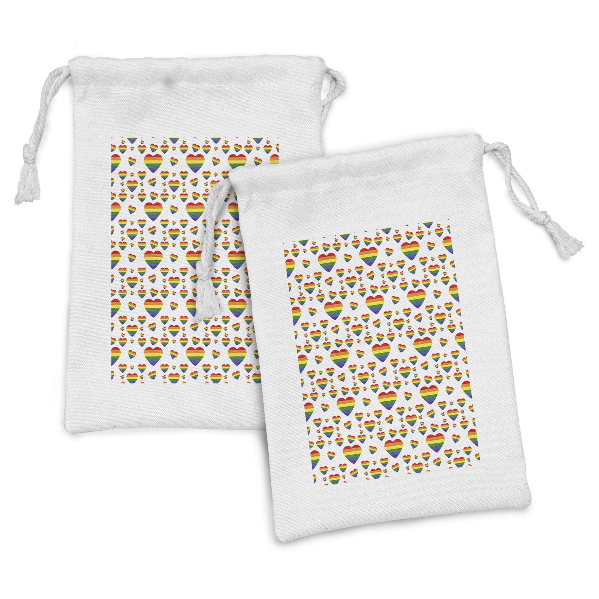 Ambesonne Rainbow Fabric Pouch Set of 2 - LGBT Pride Hearts Multicolored Drawstring Bags for Toiletries, Makeup, Jewelry & Travel Accessories (9