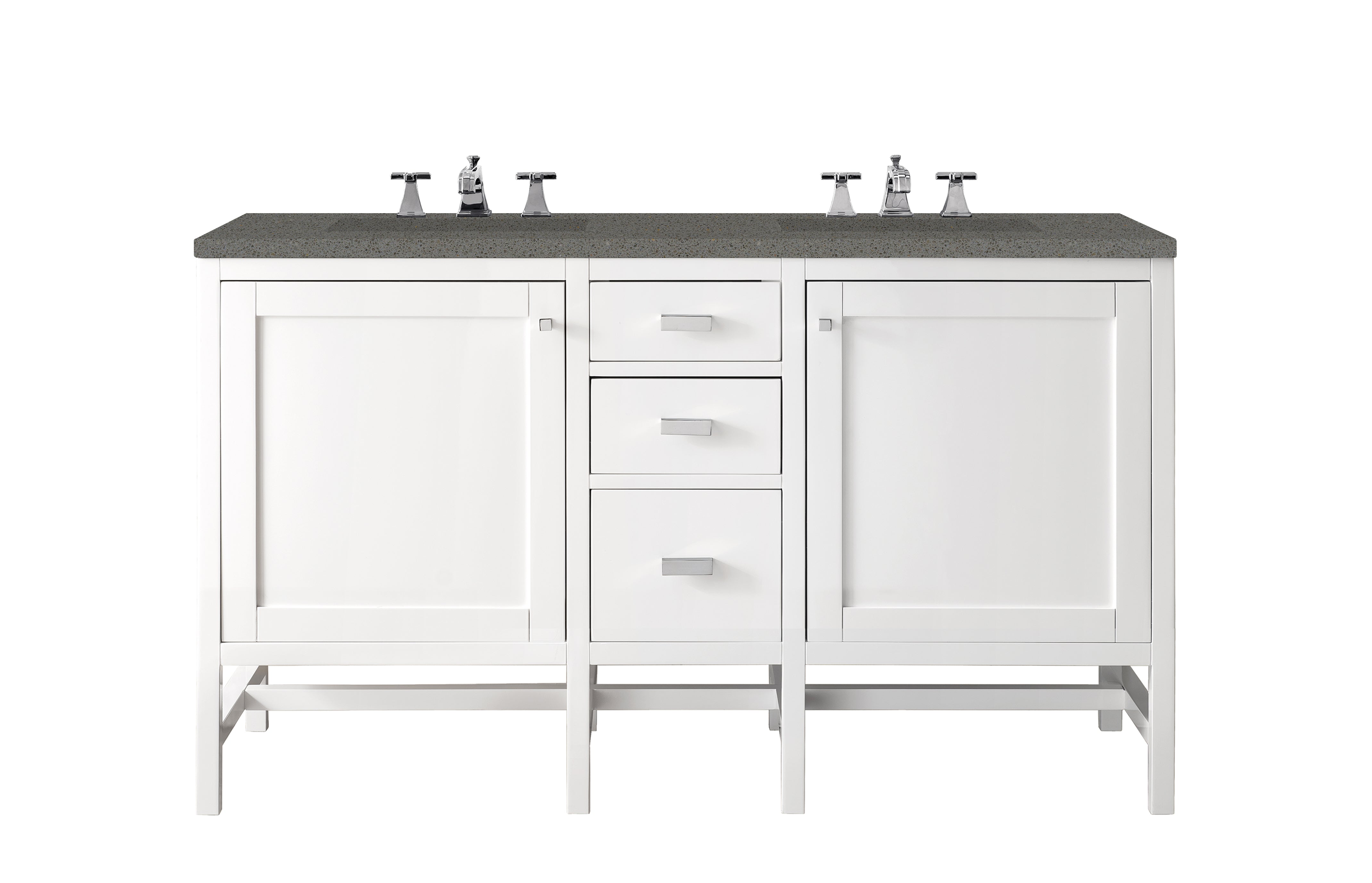 Addison 60-Inch Double Vanity Cabinet with 3CM Grey Expo Quartz Top - Glossy White Finish for Modern Bathroom Remodel & Master Suite Upgrade