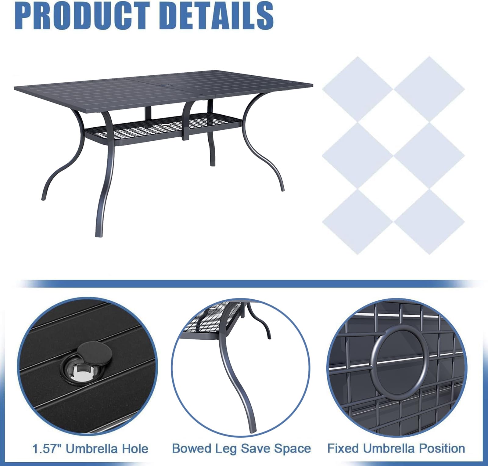 OakCloud 60x37 Inch Outdoor Patio Dining Table - Classic Black Metal Rectangular Table with 1.57