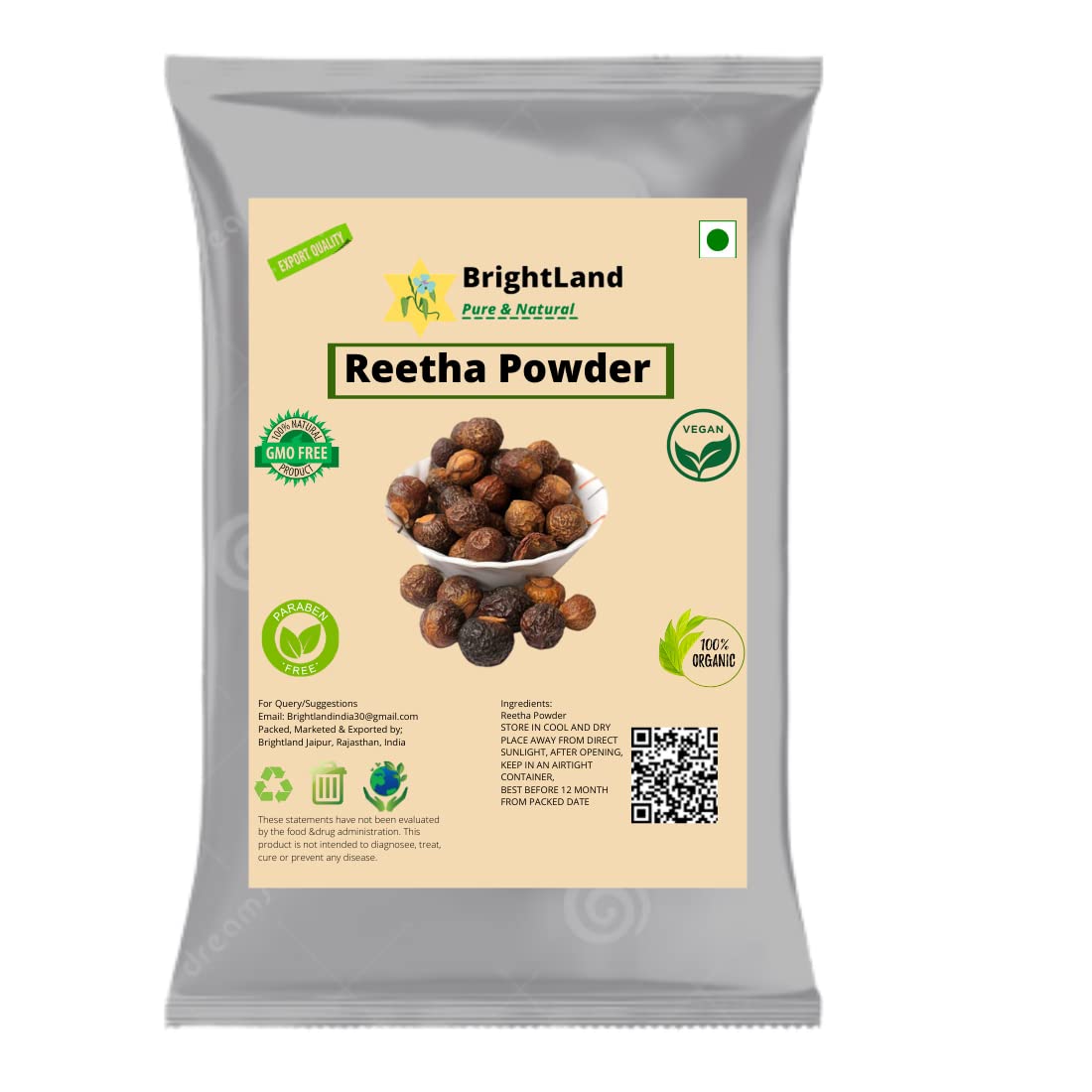 Brightland Multani Mitti Clay Powder with Sandalwood, Orange Peel, Neem, Rose & Herbs - 40g Each (400g Total) | Natural Face Mask & Hair Treatment for Glowing Skin & Strong Hair | DIY Beauty & Ayurvedic Care