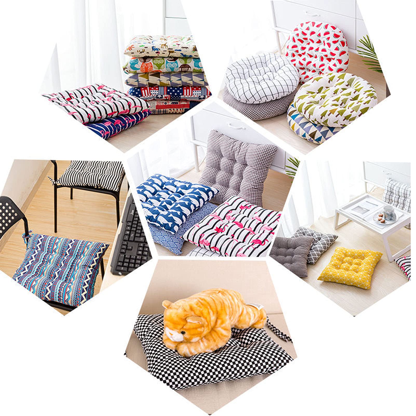 Non-Slip Square Dining Chair Seat Cushions Set of 6 with Straps - Soft Comfortable Chair Pads for Indoor, Outdoor, Garden, Office & Living Room - Perfect for Dining Sets, Patio Furniture and Home Decor