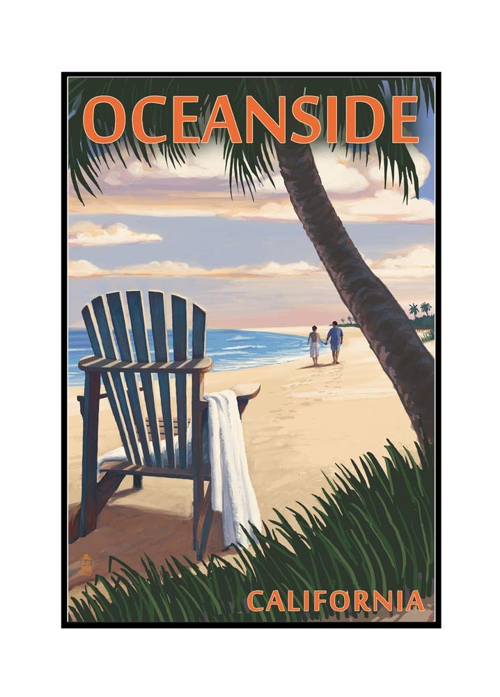 24x36 Framed Gallery Wrapped Stretched Canvas - Adirondack Chair on Oceanside California Beach - Coastal Wall Art for Living Room, Bedroom & Office Decor