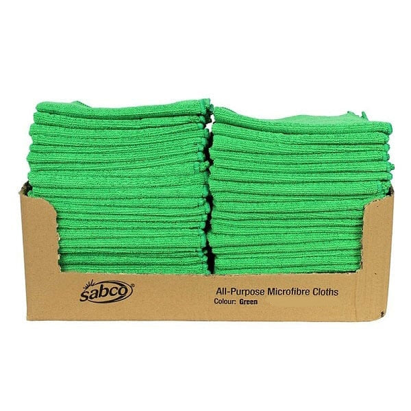 Sabco All-Purpose Microfiber Cleaning Cloths - 50-Pack (Blue, Red, Green, Yellow) | Dust-Free, Streak-Free for Cars, Windows, Kitchen & Electronics Cleaning
