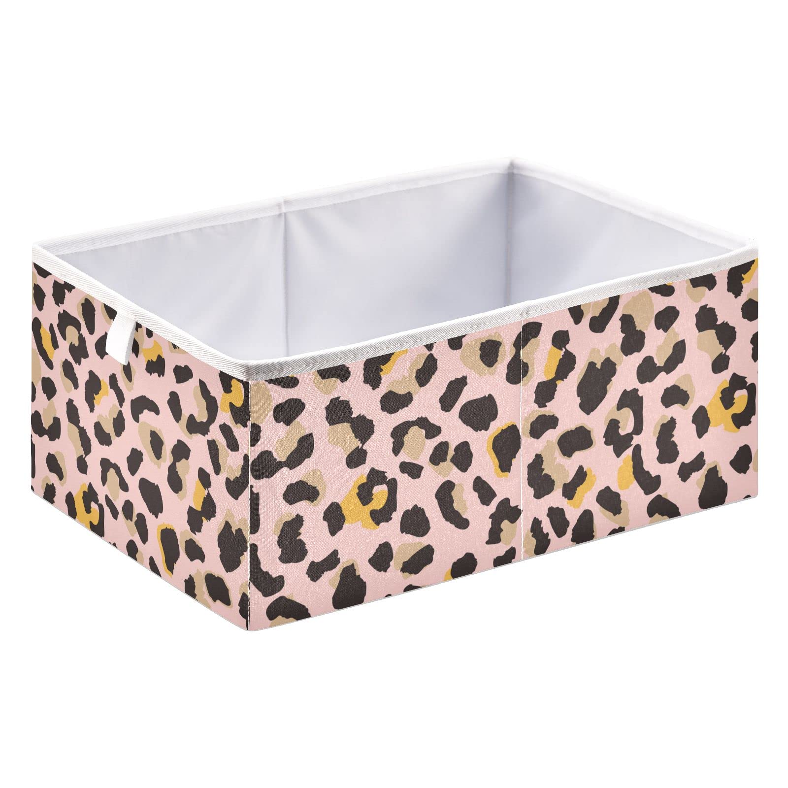 Foldable Collapsible Leopard Print Storage Baskets - 16 x 11 Inch Organizer Bins for Shelves, Closet, Pantry | Perfect for Toys, Books, Clothes & Office Supplies | Space-Saving Home Organization Solution