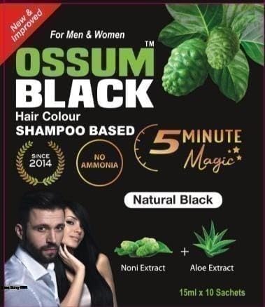 OSSUM BLACK Hair Color Shampoo 15ml (Pack of 20) - Permanent Hair Dye for Men & Women, Natural Black Hair Coloring at Home, Salon-Quality Results