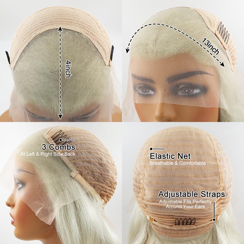 Ash Blonde 28 Inch Lace Front Wigs Human Hair Straight 180% Density 13X4 HD Transparent Pre Plucked UHD Lace Wig for Women - Natural Look, Daily Wear & Special Occasions