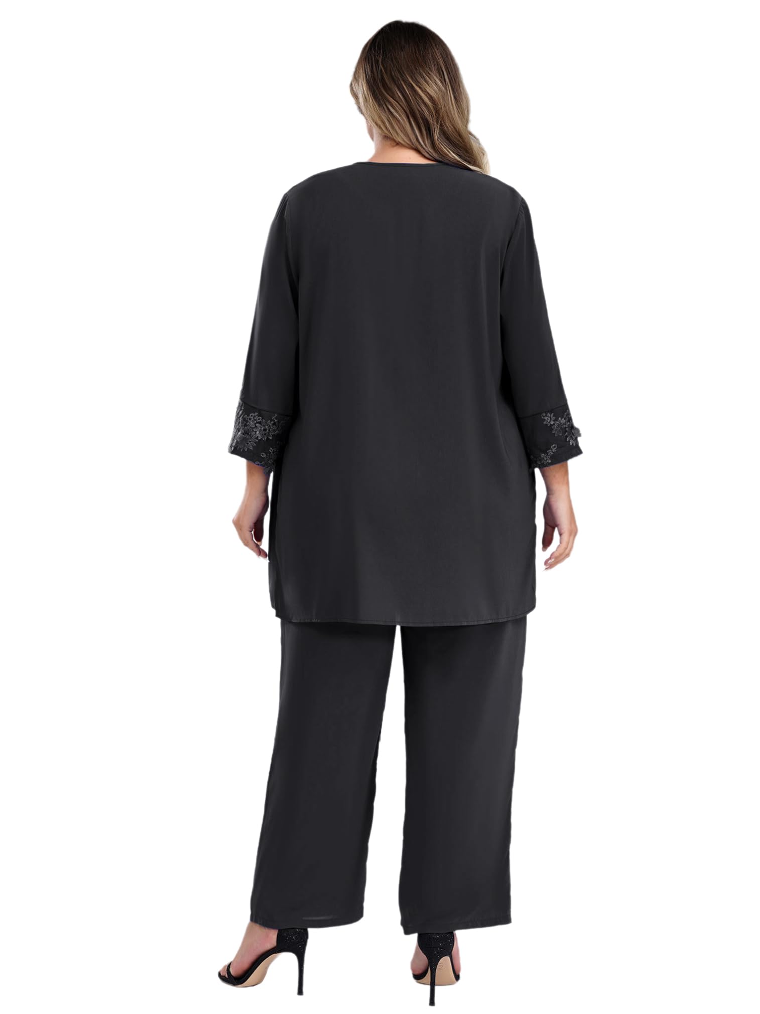 Elegant Women's Chiffon 3-Piece Pantsuit Set - Lace Wedding Guest Outfit & Mother of Bride Dress for Formal Evening Events | Perfect for Weddings, Parties, and Special Occasions