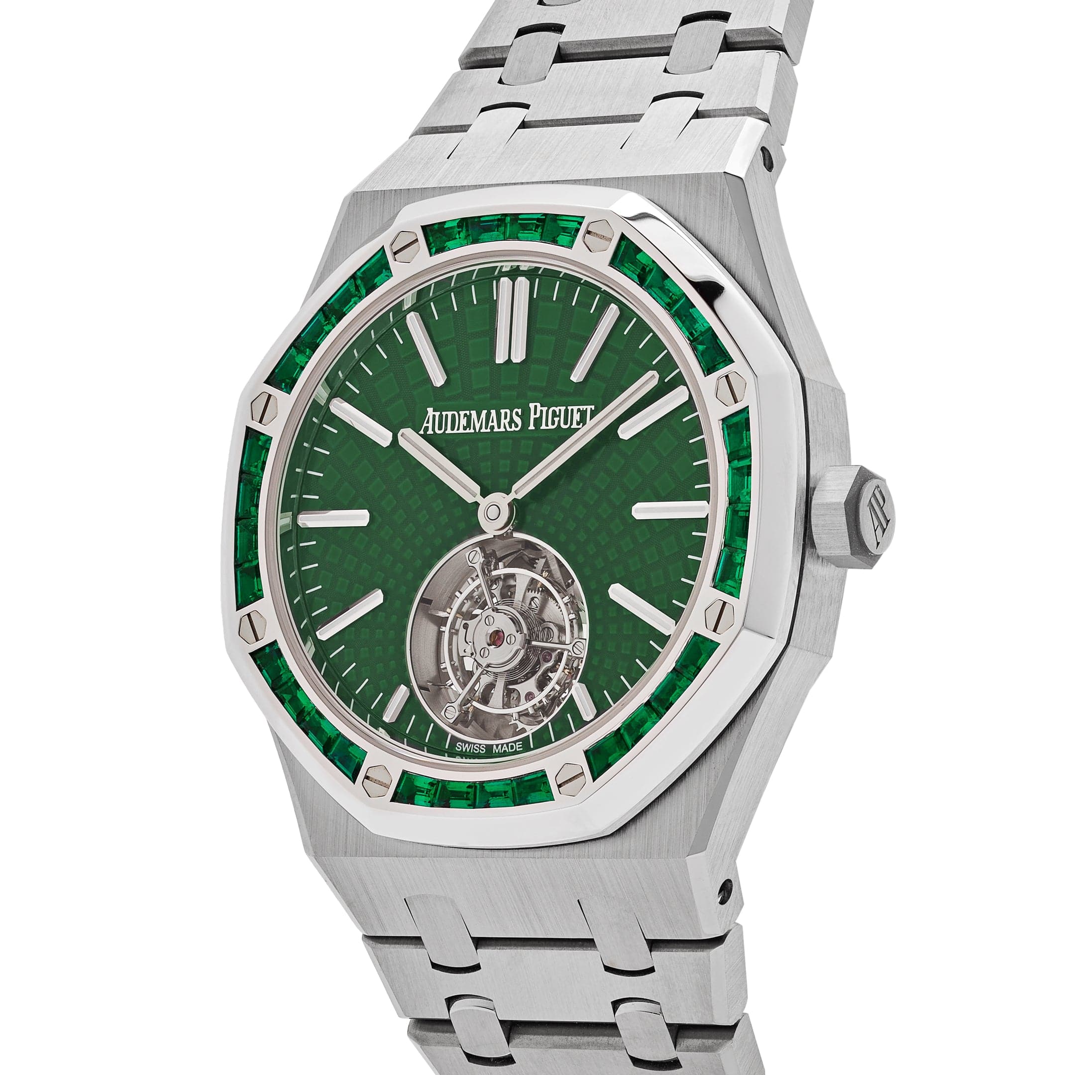 Audemars Piguet Royal Oak 26532IC.EE.1220TI.01 Automatic Flying Tourbillon Watch - Limited Edition Titanium & White Gold with Emerald Bezel (2024) - Luxury Dress Watch for Gala Events & Special Occasions