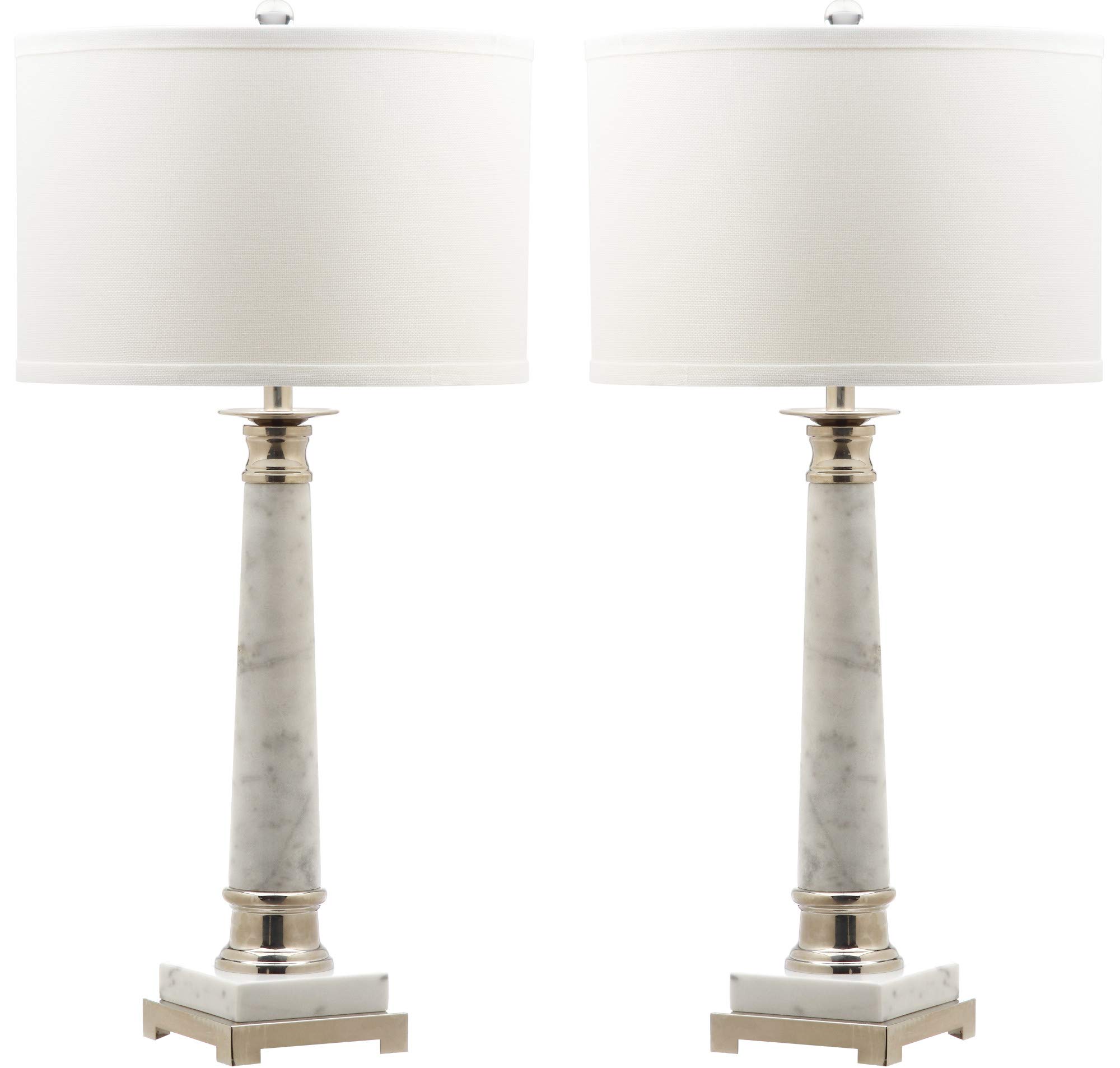 SAFAVIEH Colleen Modern White Marble Table Lamp Set of 2 - 31 Inch LED Bedside Lamps for Bedroom, Living Room & Home Office - Includes Energy Efficient LED Bulbs - Perfect for Night Reading and Ambient Lighting