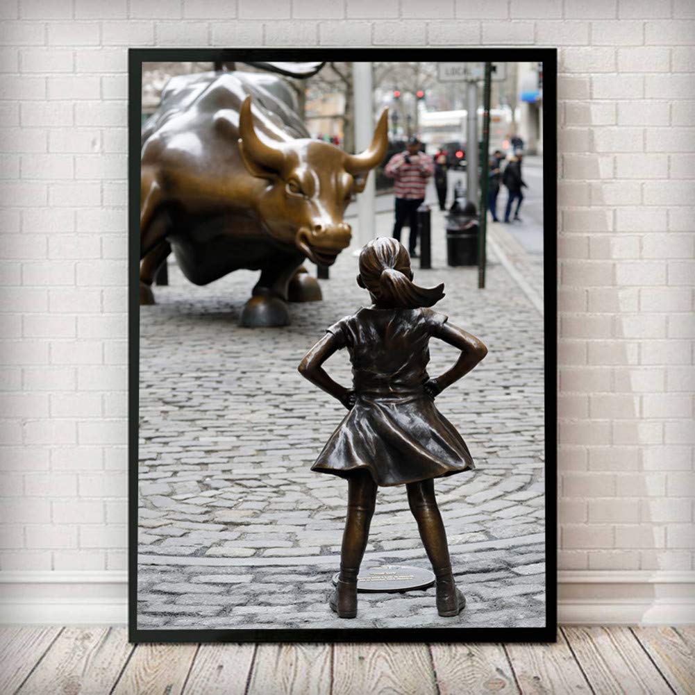 Fearless Girl Statue Wall Art - Black & White Feminist Street Art Poster, Canvas Print for Girl Power Decor (60x80cm) - Perfect for Living Room, Bedroom & Office Wall Decor