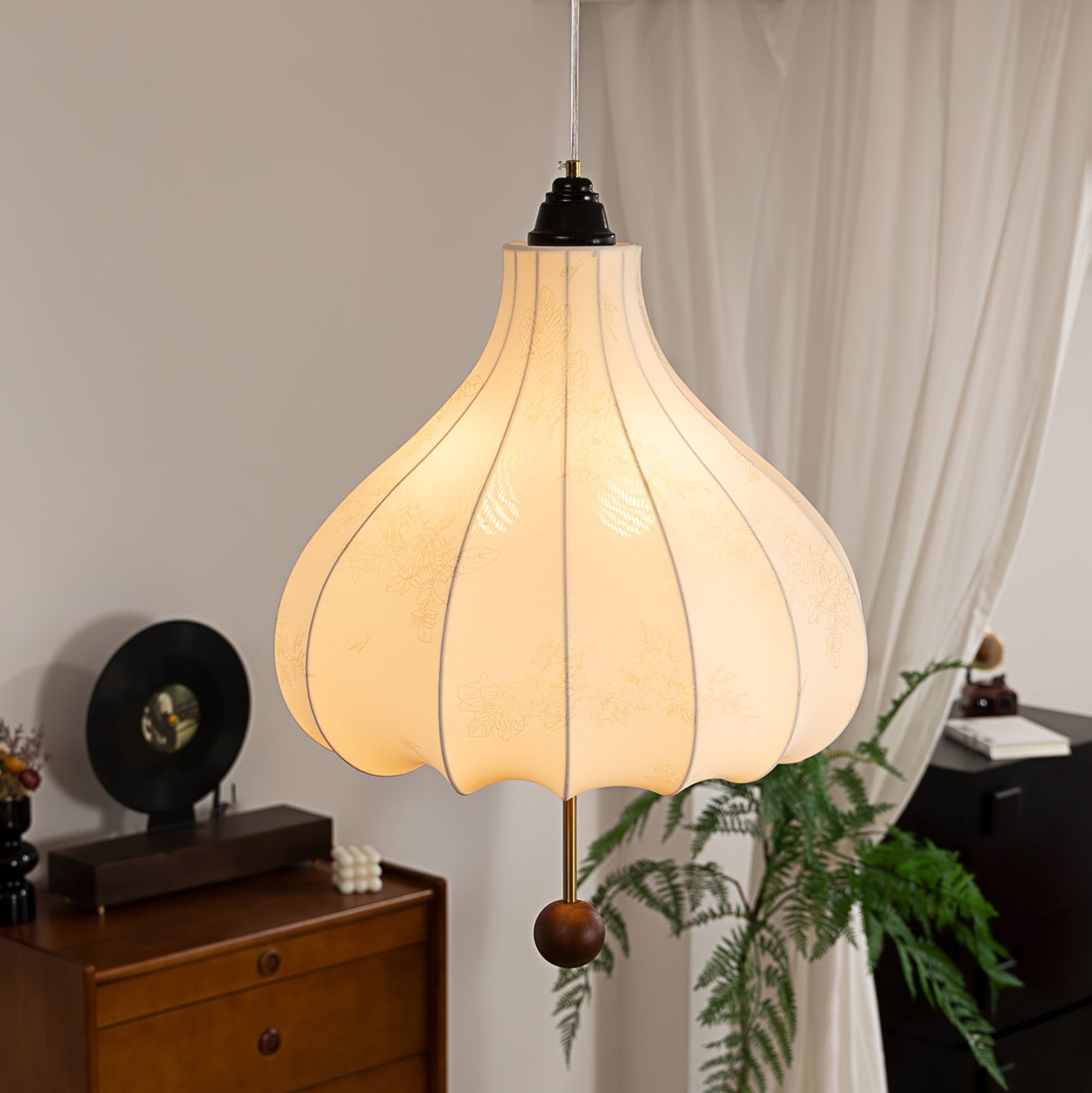 Handmade Chestnut Fabric Pendant Light - Modern Boho Hanging Lamp for Living Room, Bedroom, or Dining Room Decor