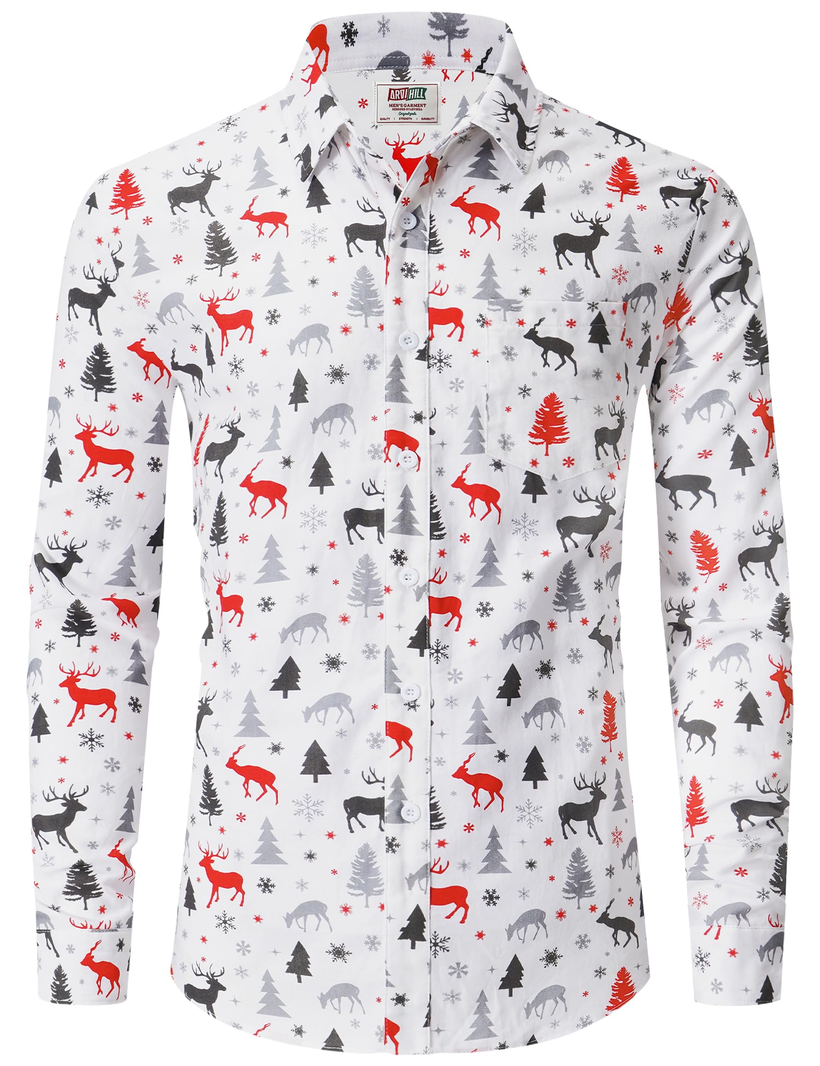 Arvilhill Men's Ugly Christmas Shirts - Long Sleeve Holiday Party Wear (S-XXL)