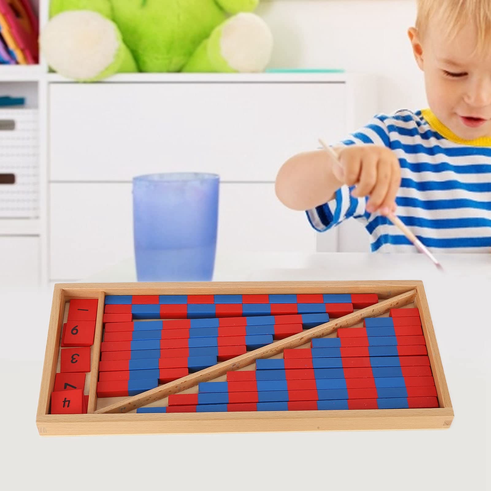 Montessori Math Toys - Cuisenaire Rods with Wooden Box, Blue Red Counting Rods & Number Tiles for Preschool Kids | Early Childhood Education, Homeschool & Classroom Learning Tools