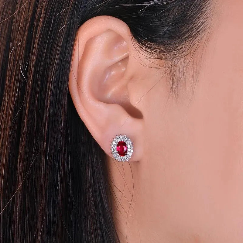 1.18ct Natural Red Ruby Stud Earrings with 0.62ct H SI Diamonds in 14K White Gold | Luxury Fine Jewelry for Women | Perfect for Weddings, Anniversaries & Special Occasions