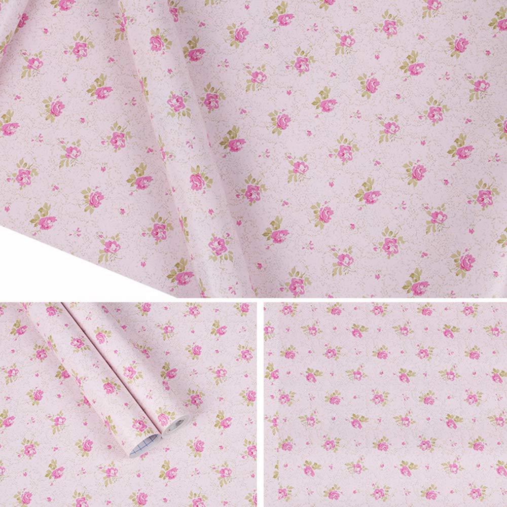 Self Adhesive Vinyl Pink Floral Shelf Liner - 17.7x117 Inch Removable Drawer & Cabinet Decal - Waterproof Furniture Paper Sticker for Dressers, Walls & DIY Home Decor - Perfect for Kitchen Cabinets, Bathroom Storage & Craft Projects