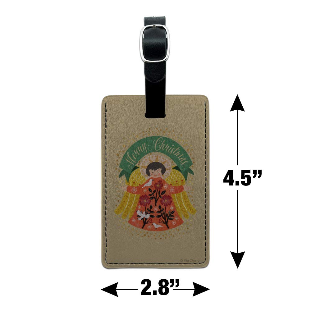 Christmas Angel Rectangle Leather Luggage Tag - Personalized Carry-On ID Tag for Suitcases & Travel Bags | Perfect Holiday Gift for Travelers