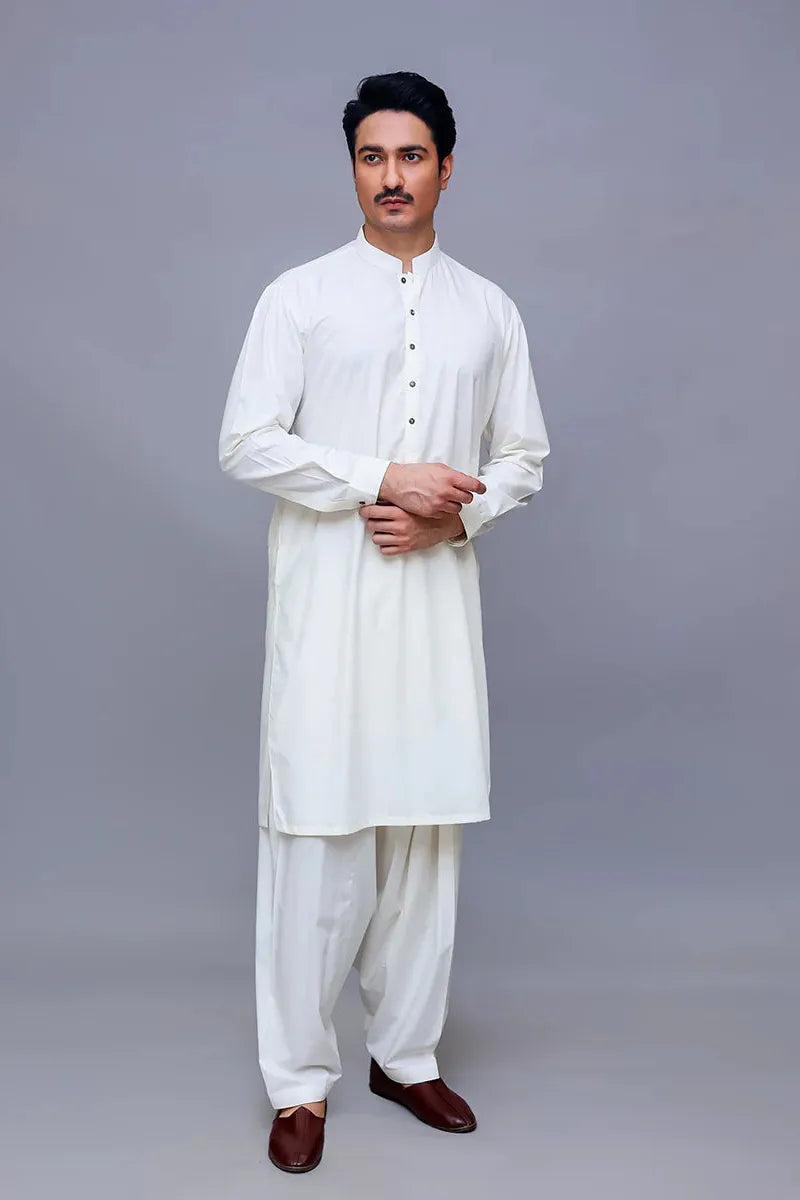 Amir Adnan Classic Fit Suit - Poly Viscose Blend in Antique White | Formal Wear for Weddings, Business Meetings & Special Occasions