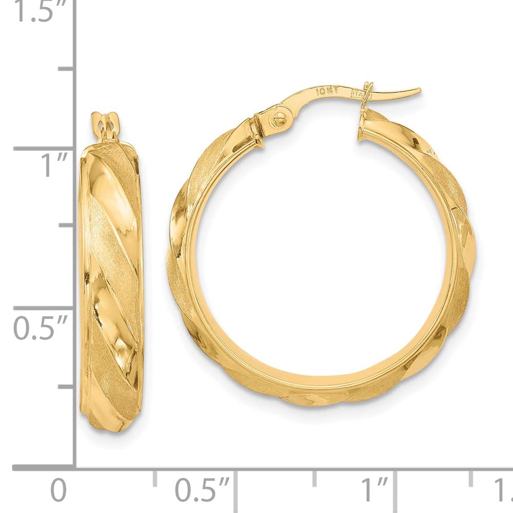 10K Yellow Gold Twisted Hoop Earrings for Women - 27mm x 24mm Polished Textured Design - Perfect for Parties, Weddings & Everyday Elegance