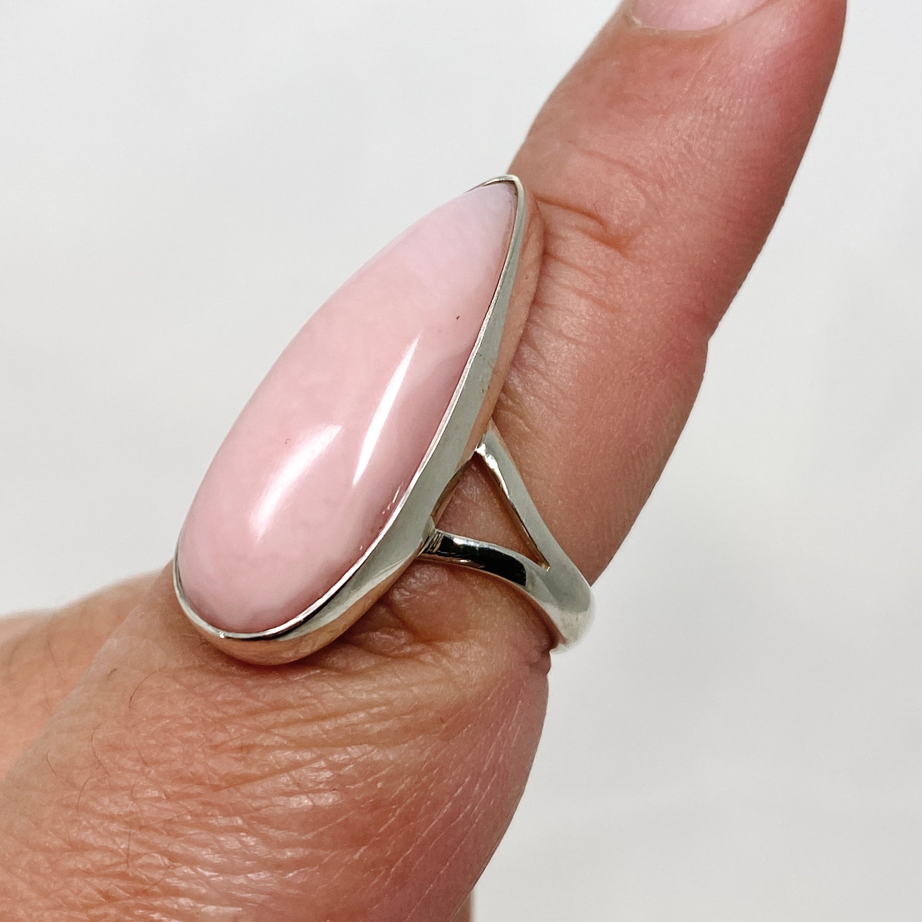 Pink Opal Teardrop Cabochon Split Band Ring - Size 8 KRGJ3308 - Elegant Boho Jewelry for Women, Perfect for Weddings, Parties & Everyday Wear