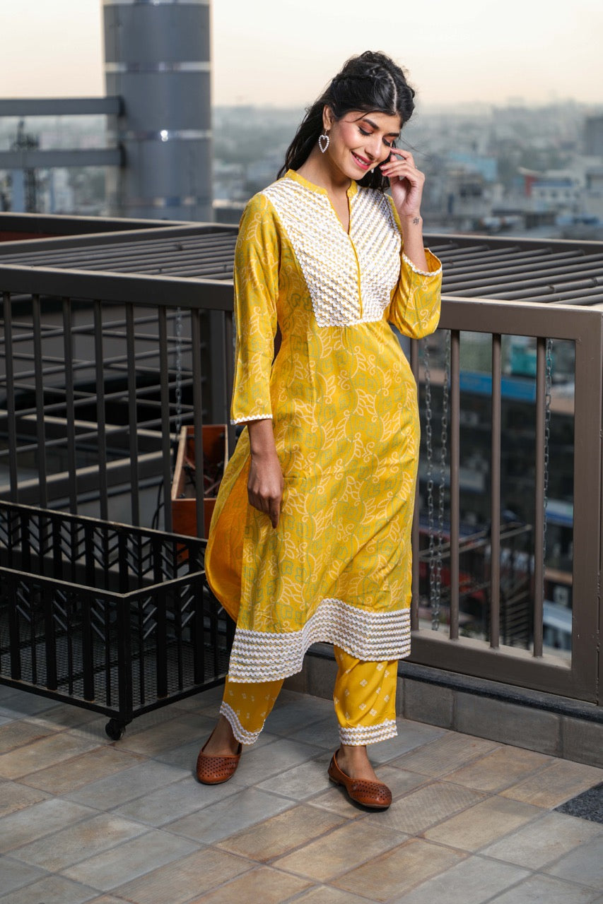 Stylish Yellow Bandhani Kurta Set with Sunshade - Traditional Indian Ethnic Outfit for Women | Perfect for Festivals, Weddings & Casual Wear