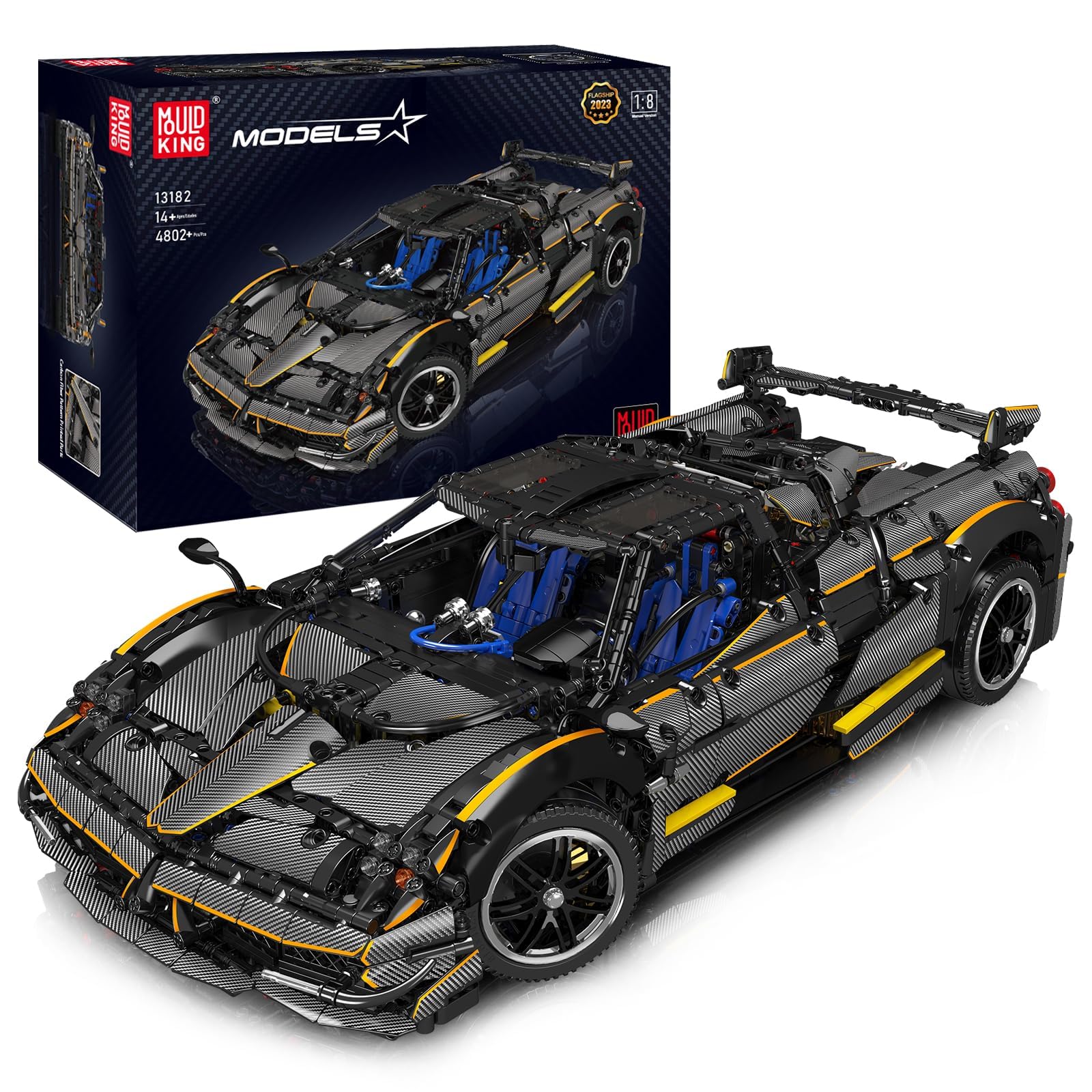 Mould King 13182 1:8 Scale Supercar Building Kit for Adults - 3600+ Pieces Racing Car Model with Authentic Features & Clamping Blocks | Perfect for Collectors, DIY Enthusiasts, and Home Office Decoration
