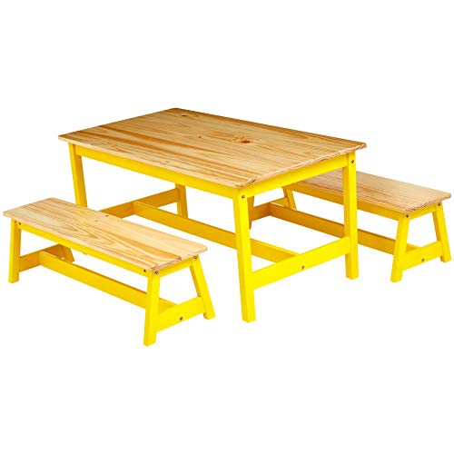 Amazon Basics Kids Table and Bench Set - Natural Wood Indoor Play Table for Toddlers & Children - Perfect for Arts, Crafts, and Learning Activities at Home or Preschool