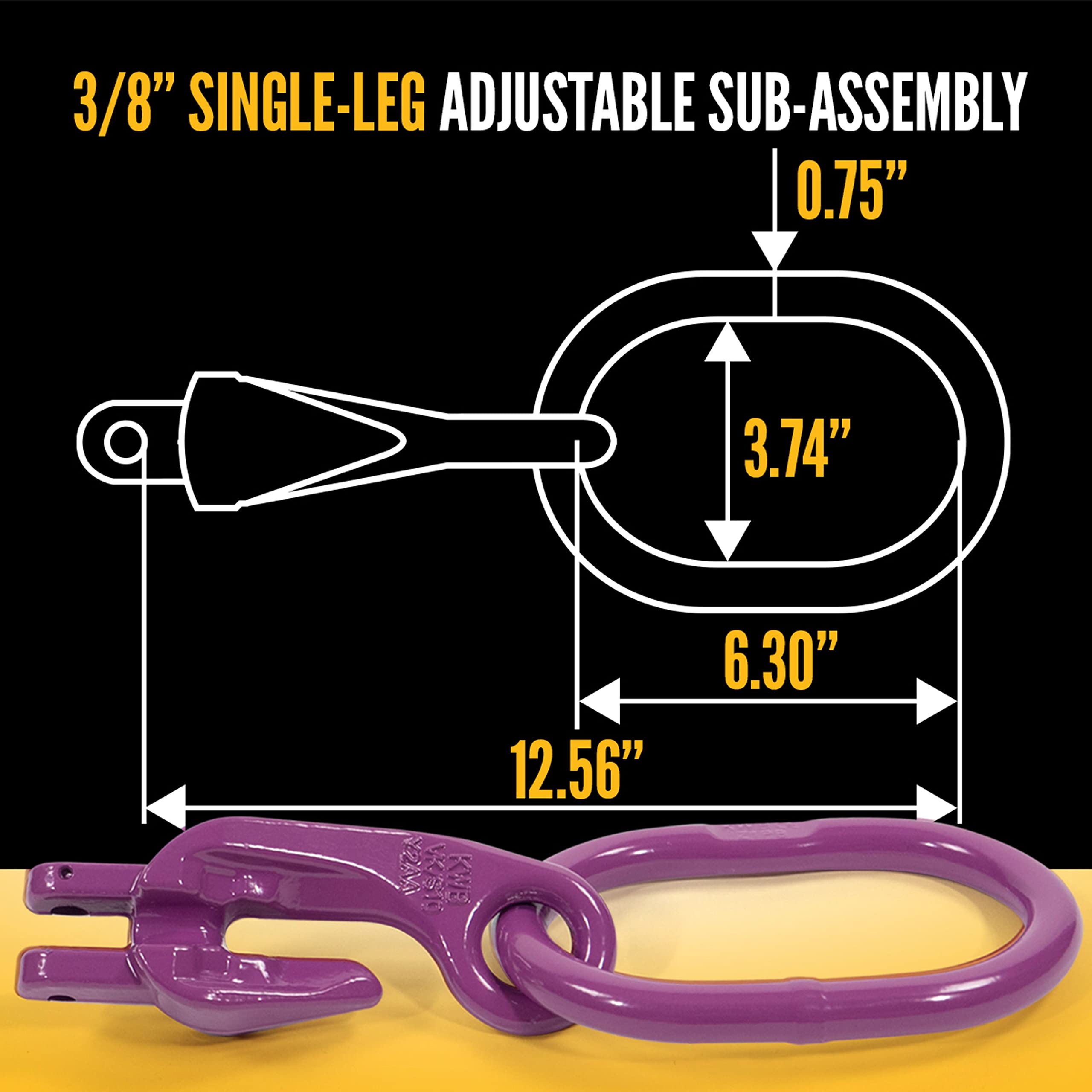 3/8 Inch x 5 Foot Adjustable Grade 100 Alloy Steel Chain Sling with Self-Locking Hook - Heavy Duty Overhead Lifting Equipment for Cargo, Construction & Industrial Use