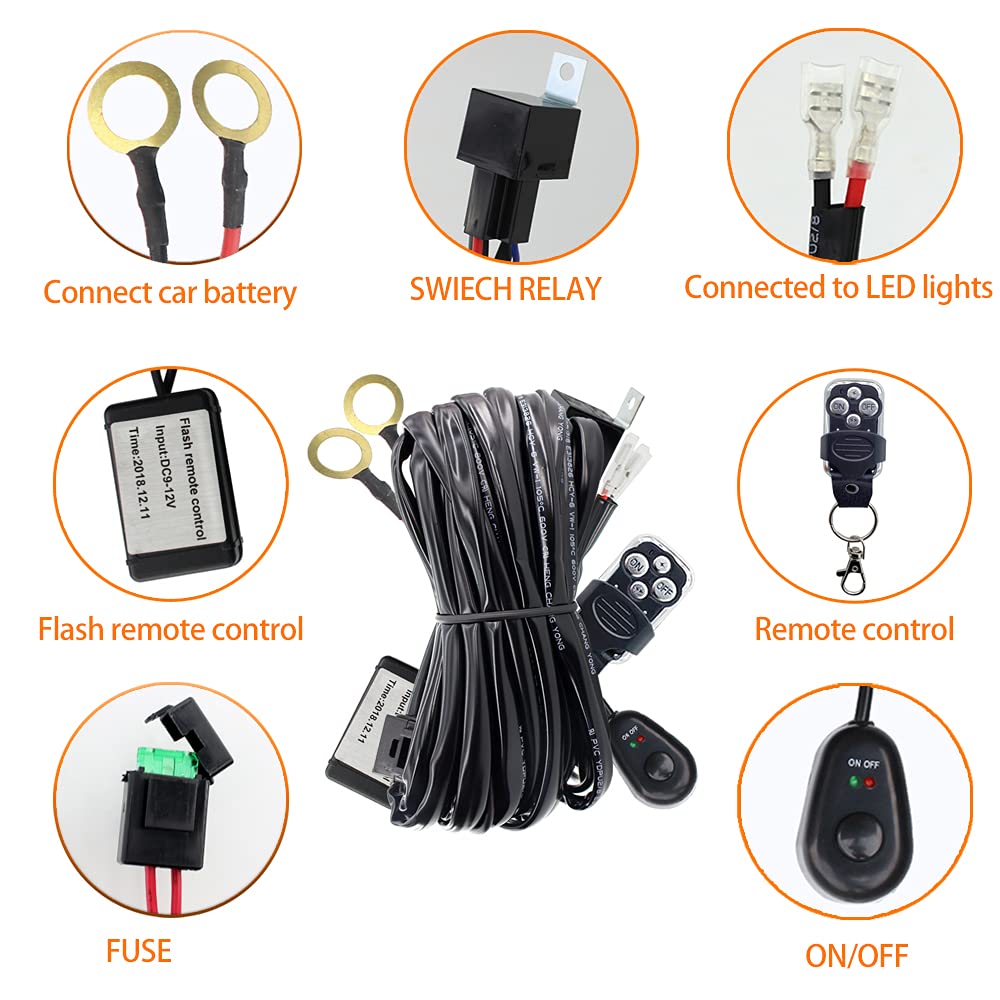 STDYSUN 12V 40A LED Light Bar Wiring Harness Kit with Remote Switch - 14AWG Heavy Duty Relay Wiring Harness for Off-Road LED Work Lights, Fog Lights, Driving Lights - Perfect for Trucks, Jeeps, ATVs & Off-Road Vehicles