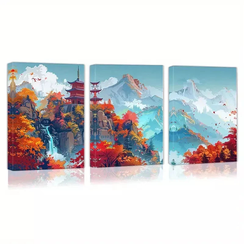 3-Piece Enchanting Lakeside Town Canvas Art Set - Framed 50x70cm High Quality Wall Art Print - 100% Australian Made - Ready to Hang - Perfect for Living Room, Bedroom & Office Decor
