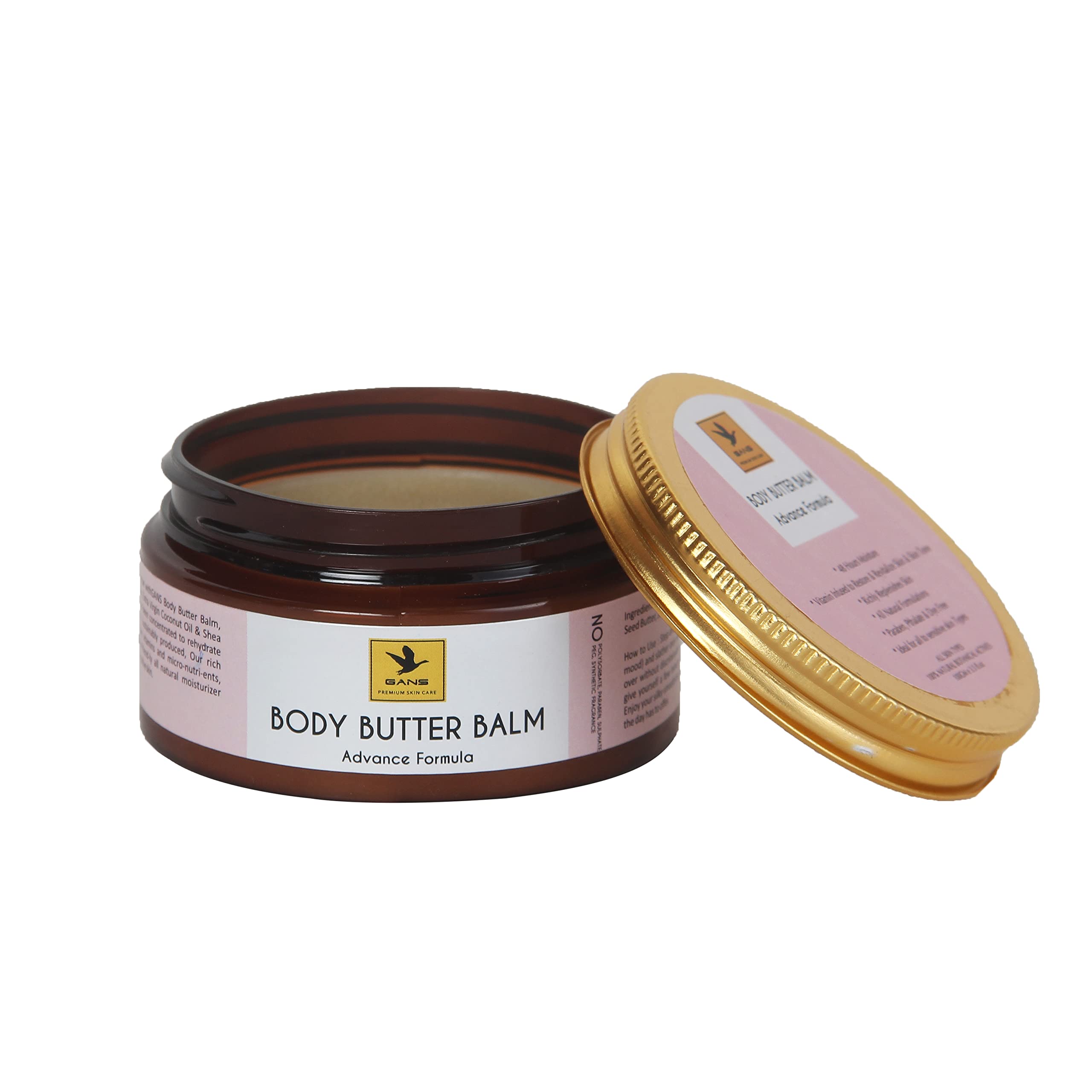 Gans Body Butter Balm - Advanced Formula 100gm | 48-Hour Deep Moisturizing Cream with Organic Beeswax, Coconut Oil, Jojoba Oil, Shea & Cocoa Butter | Stretch Mark Cream for Men & Women | Perfect for Dry Skin Care, Post-Pregnancy & Tattoo Aftercare