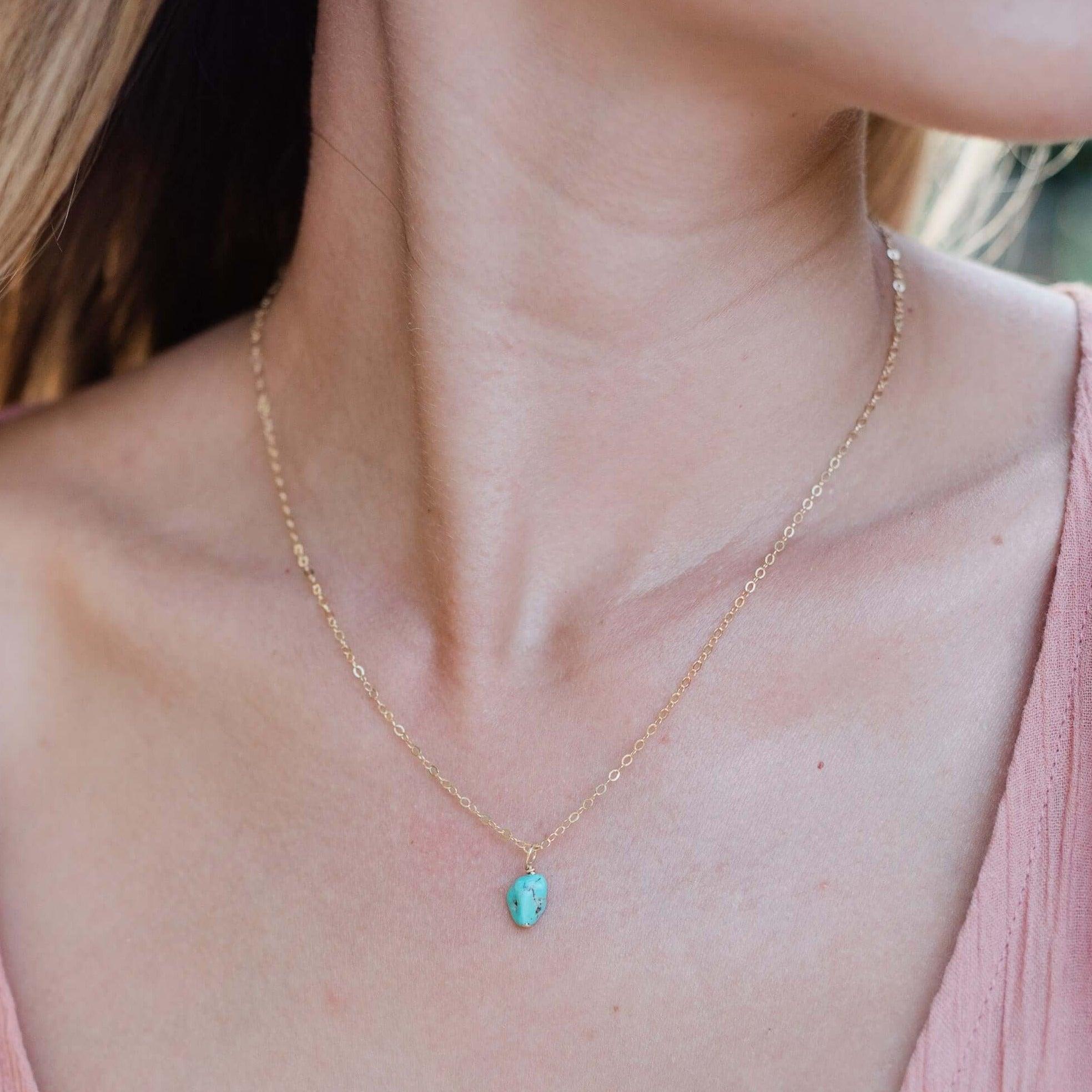 Natural Tiny Raw Turquoise Pendant Necklace for Women - Handmade Boho Jewelry for Everyday Wear & Gift Giving